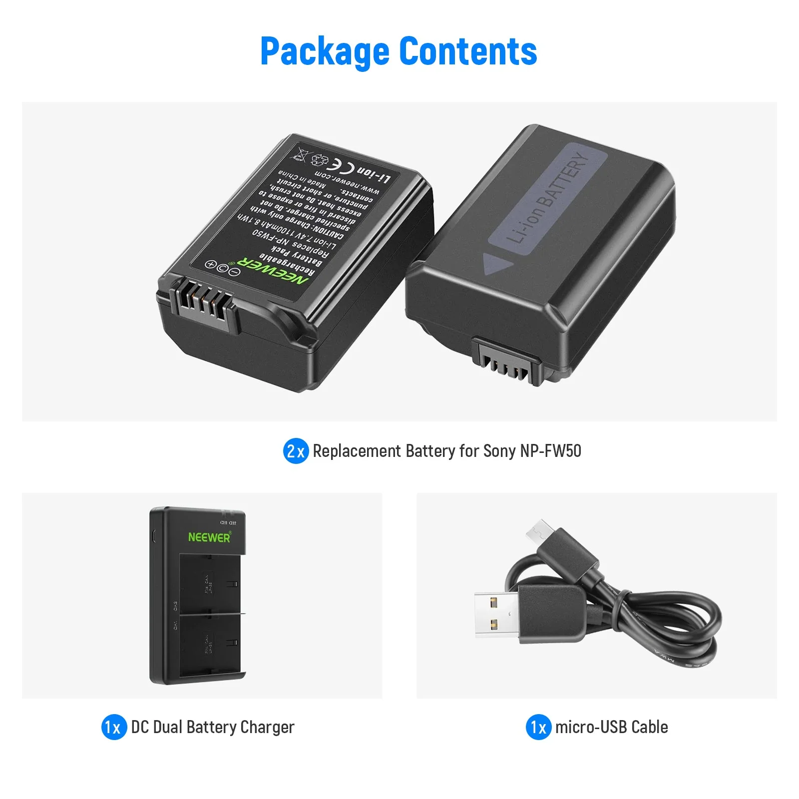 NEEWER NP-FW50 Camera Battery Charger Set for Sony - Image 8