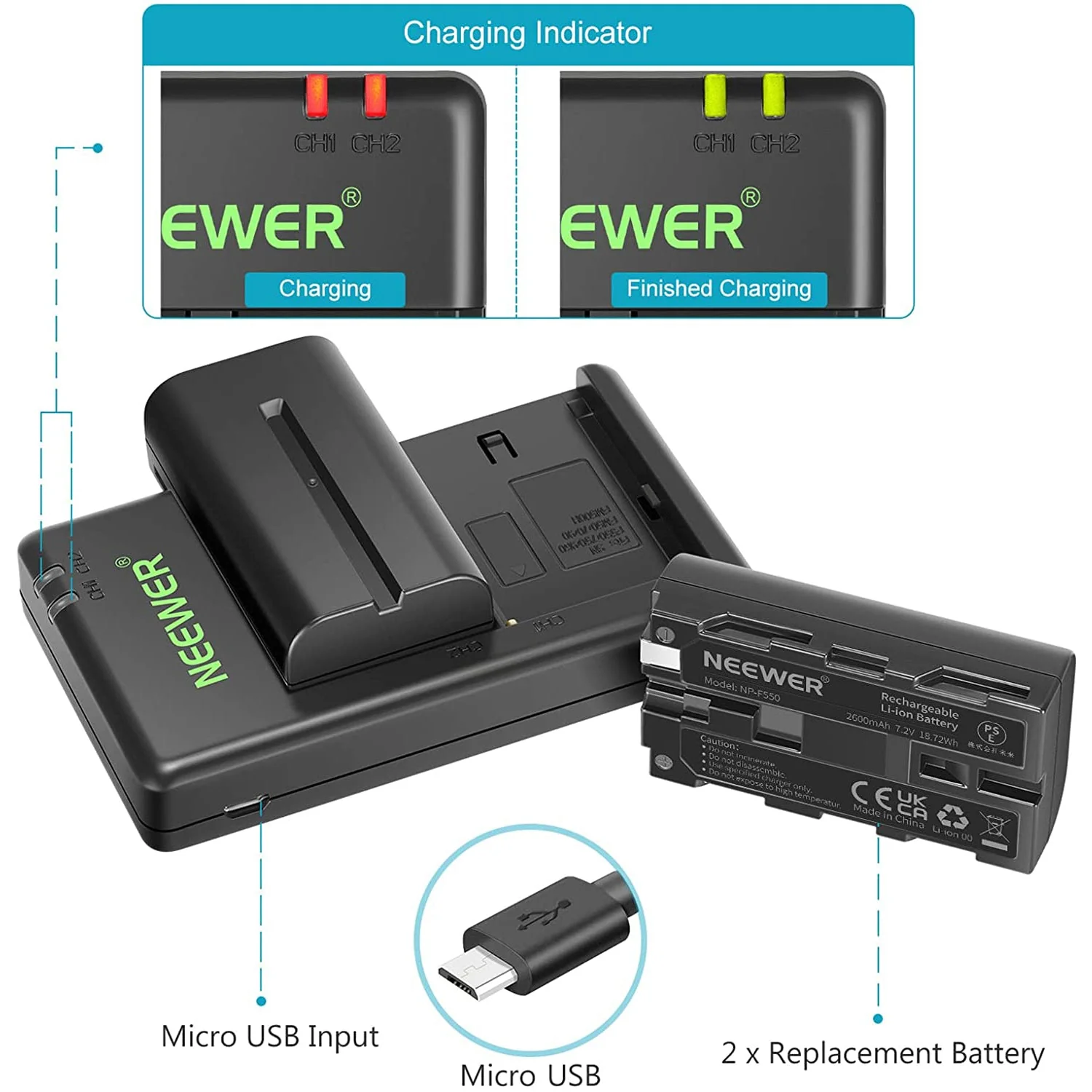 NEEWER NP-F550 Battery Charger Set for Sony - Image 3