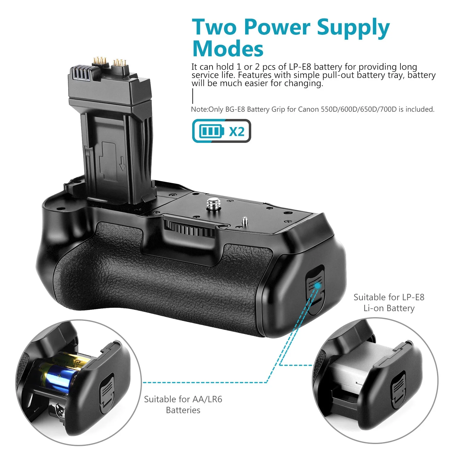 NEEWER BG-E8 Replacement Battery Grip for Canon EOS 550D/600D/650D/700D Rebel T2i/T3i/T4i/T5i - Image 4