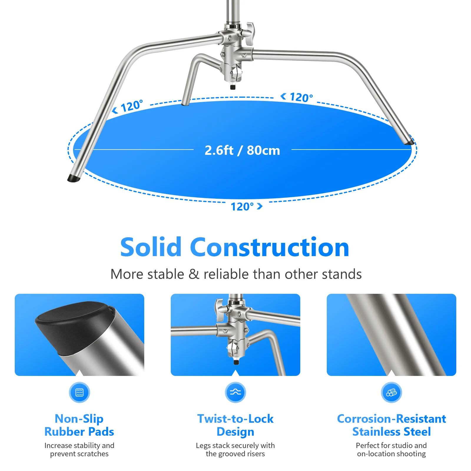NEEWER SC320 320cm Stainless Steel C Stand with Boom Arm - Image 6