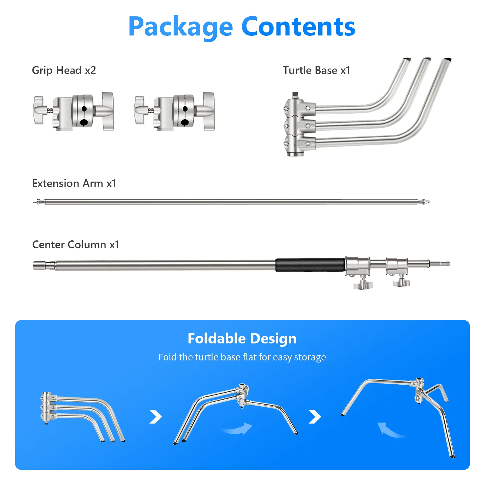 NEEWER SC320 320cm Stainless Steel C Stand with Boom Arm - Image 8