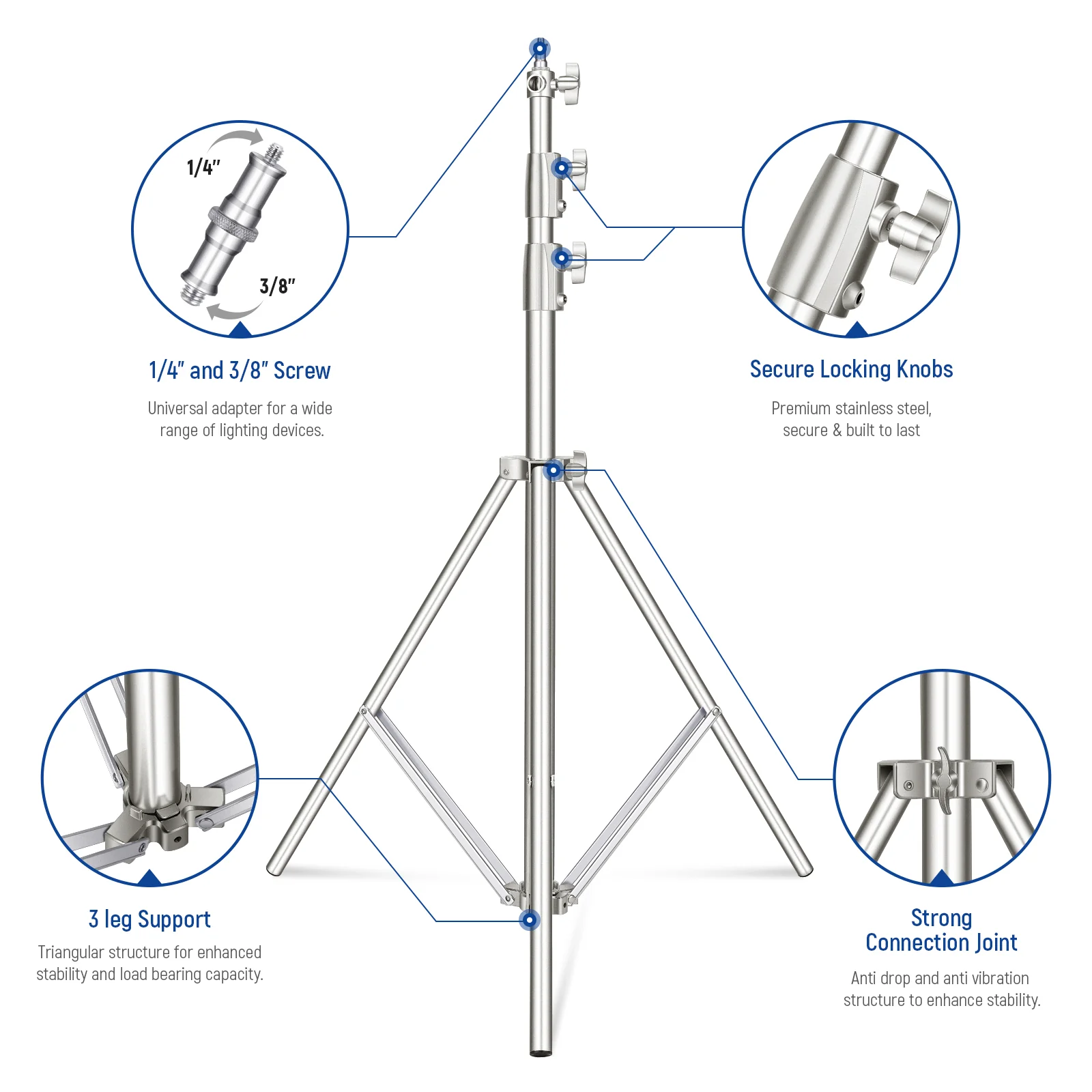 NEEWER 2 Pack Stainless Steel Heavy Duty Light Stand - Image 13