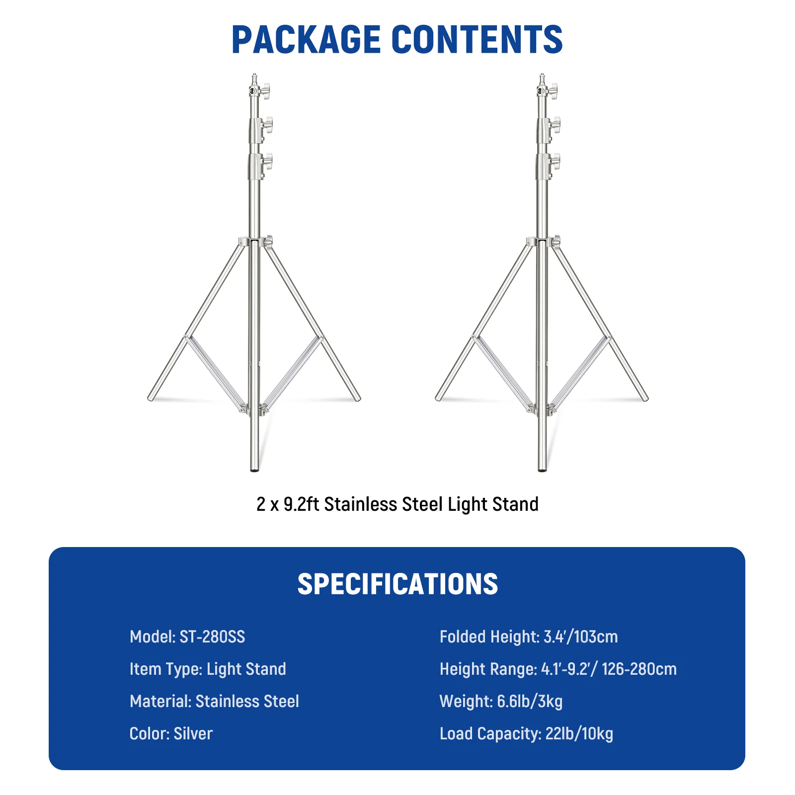 NEEWER 2 Pack Stainless Steel Heavy Duty Light Stand - Image 14