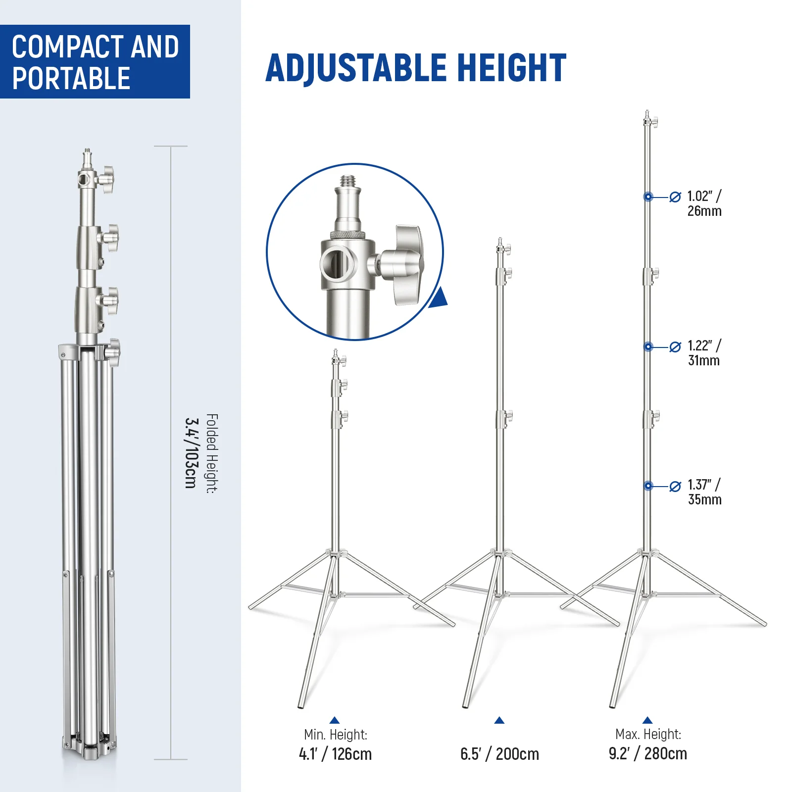 NEEWER 2 Pack Stainless Steel Heavy Duty Light Stand - Image 9