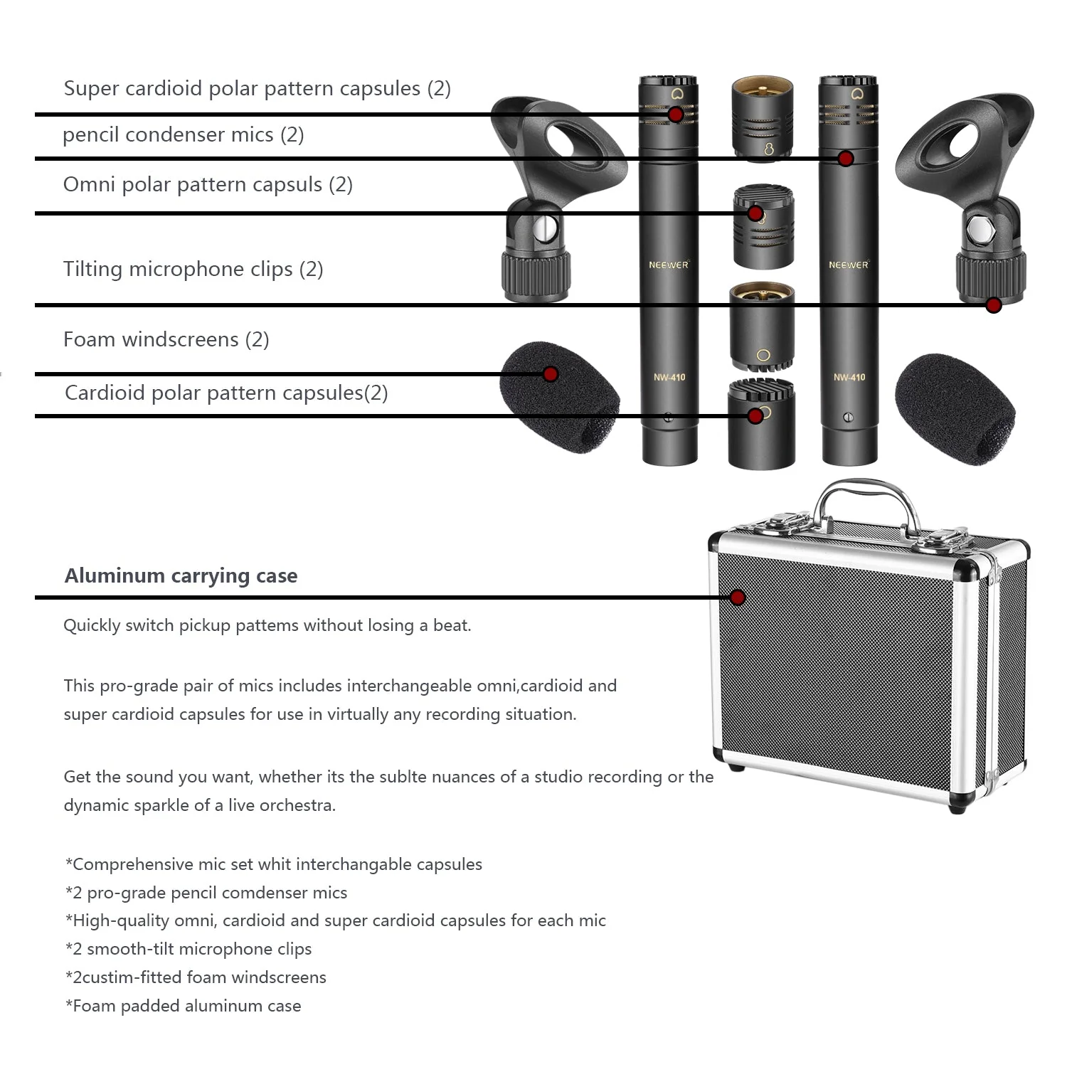 NEEWER 2 Pack Pencil Stick Condenser Microphone kit - Image 5