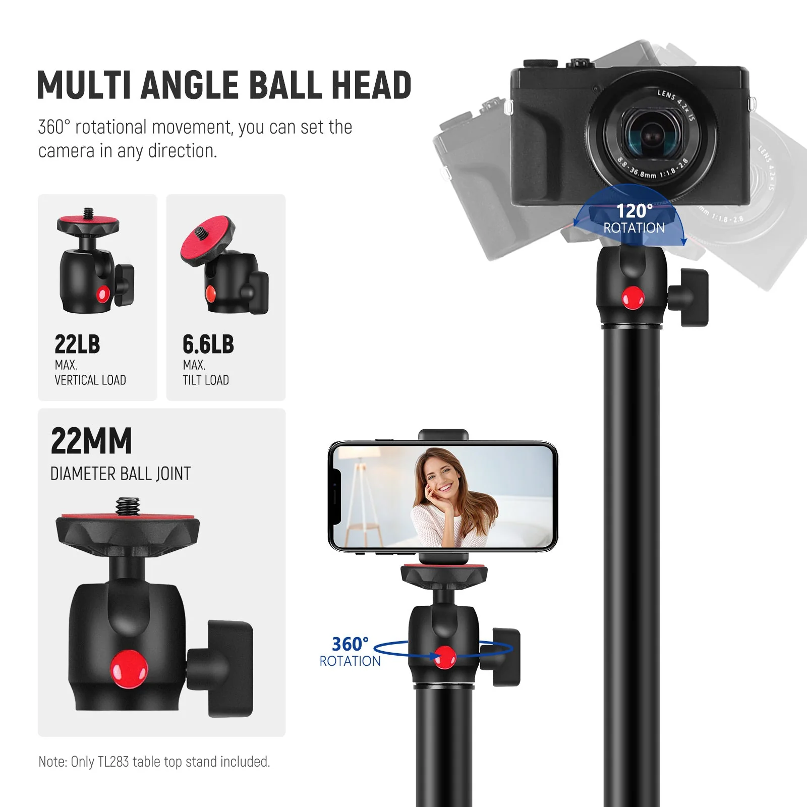 NEEWER TL283 Extendable Camera Desk Mount with Ball Head - Image 4