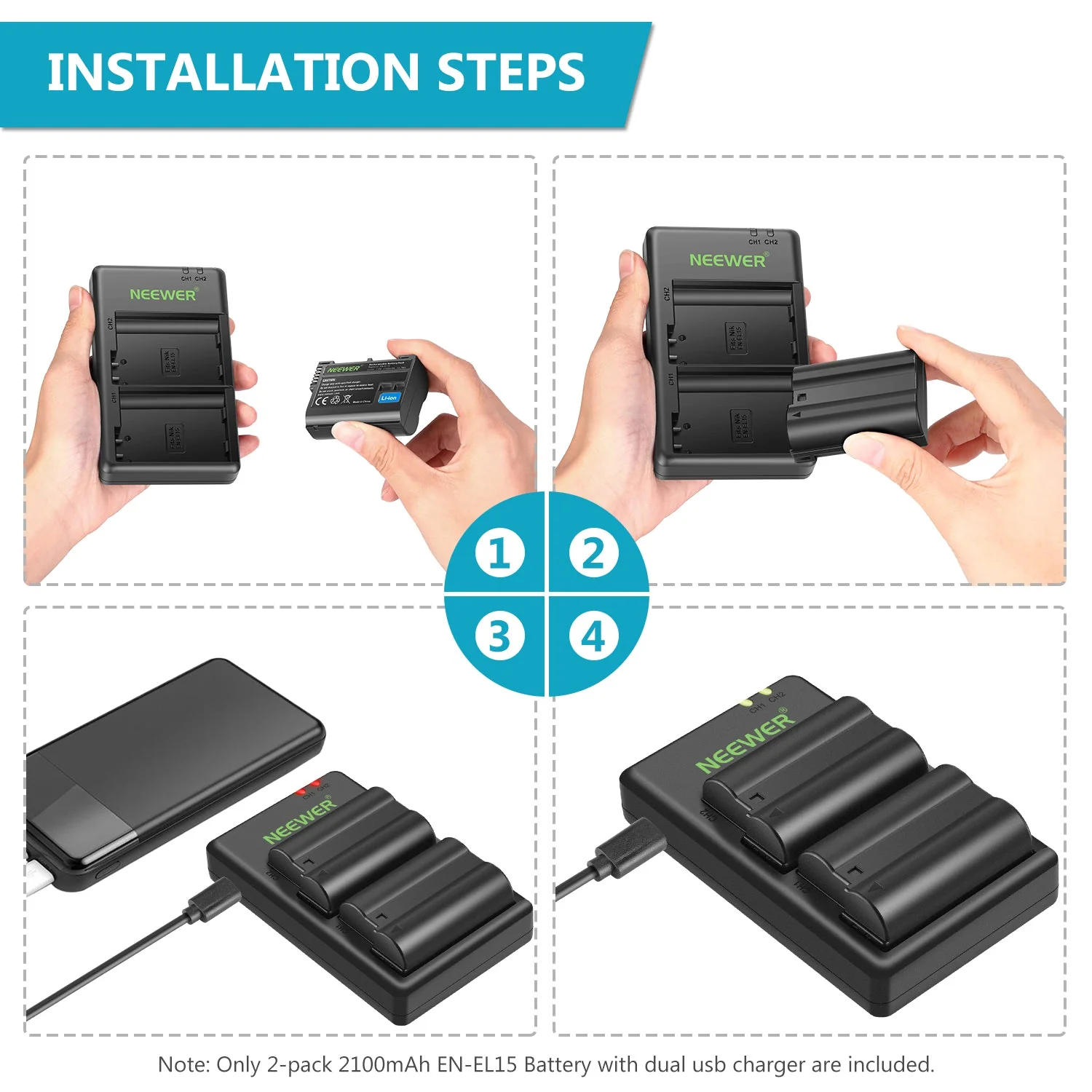 NEEWER 2-Pack EN-EL15 Battery Charger Set for Nikon - Image 6