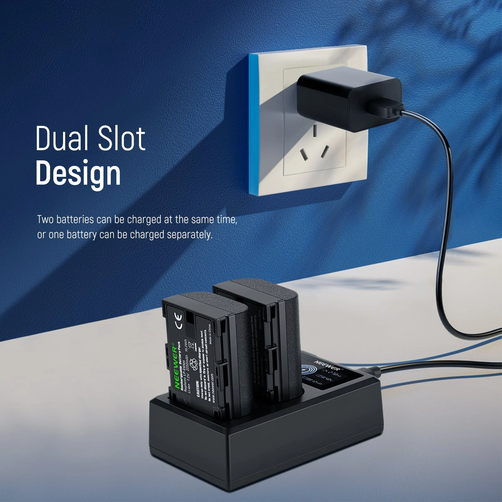 NEEWER 2-Pack LP-E6NH 2250mAh R6 II Canon Replacement Batteries Charger Set - Image 4