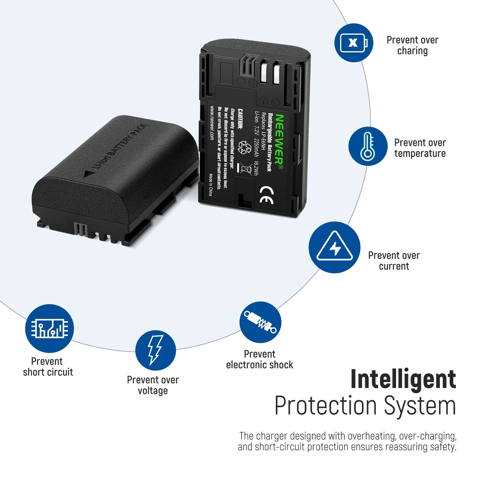NEEWER 2-Pack LP-E6NH 2250mAh R6 II Canon Replacement Batteries Charger Set - Image 8