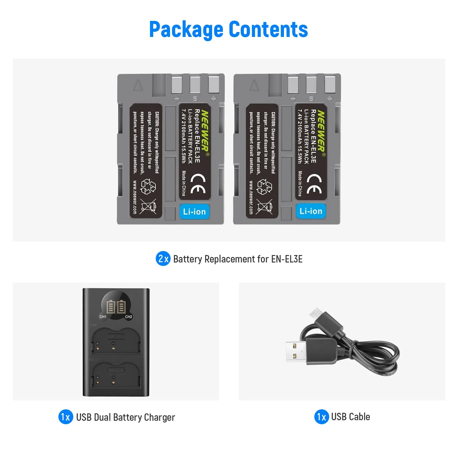 NEEWER 2 Pack EN-EL3E Nikon Replacement Battery Charger Set - Image 9