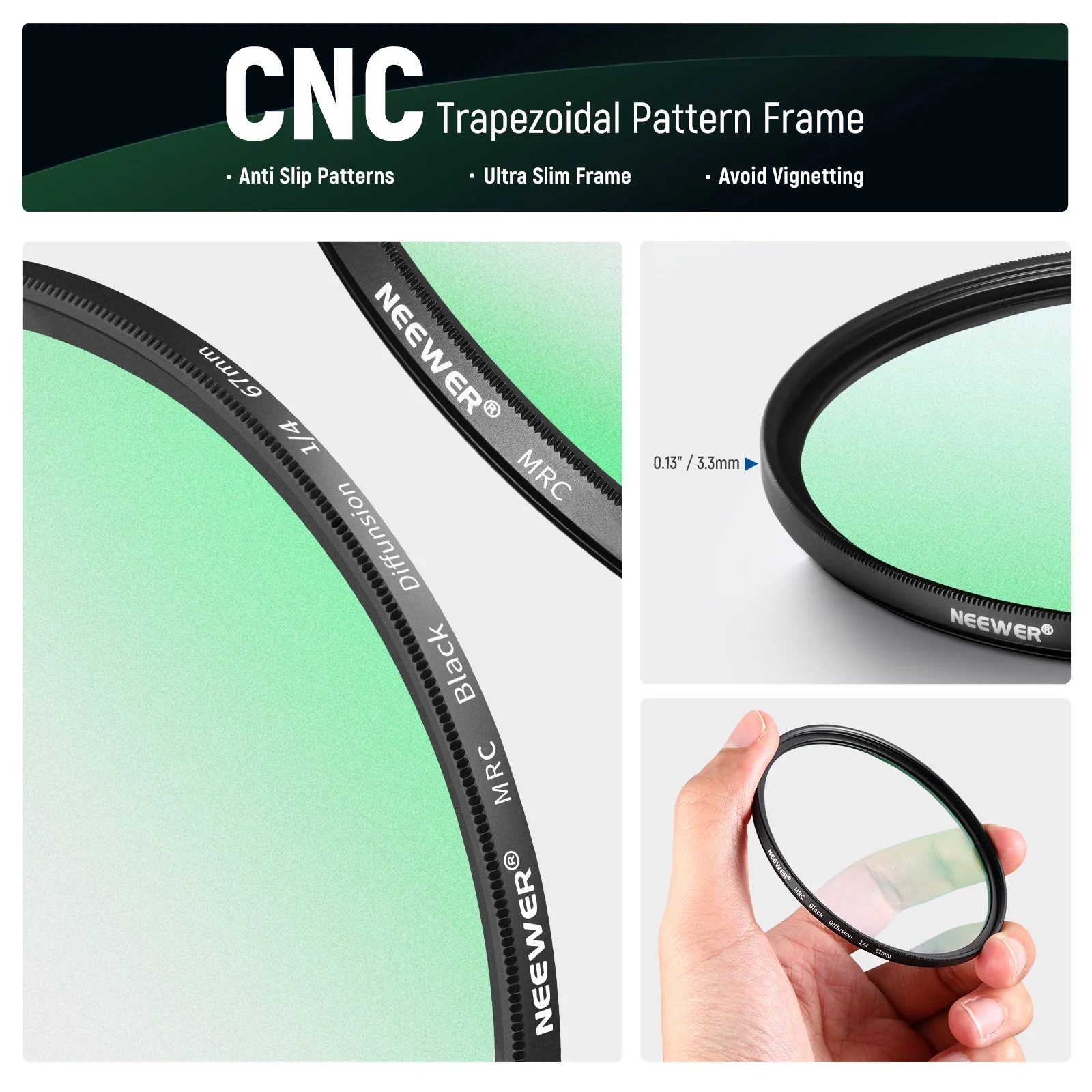 NEEWER 2 Pcs 1/4 & 1/8 Black Diffusion Lens Filter Kit - Image 6