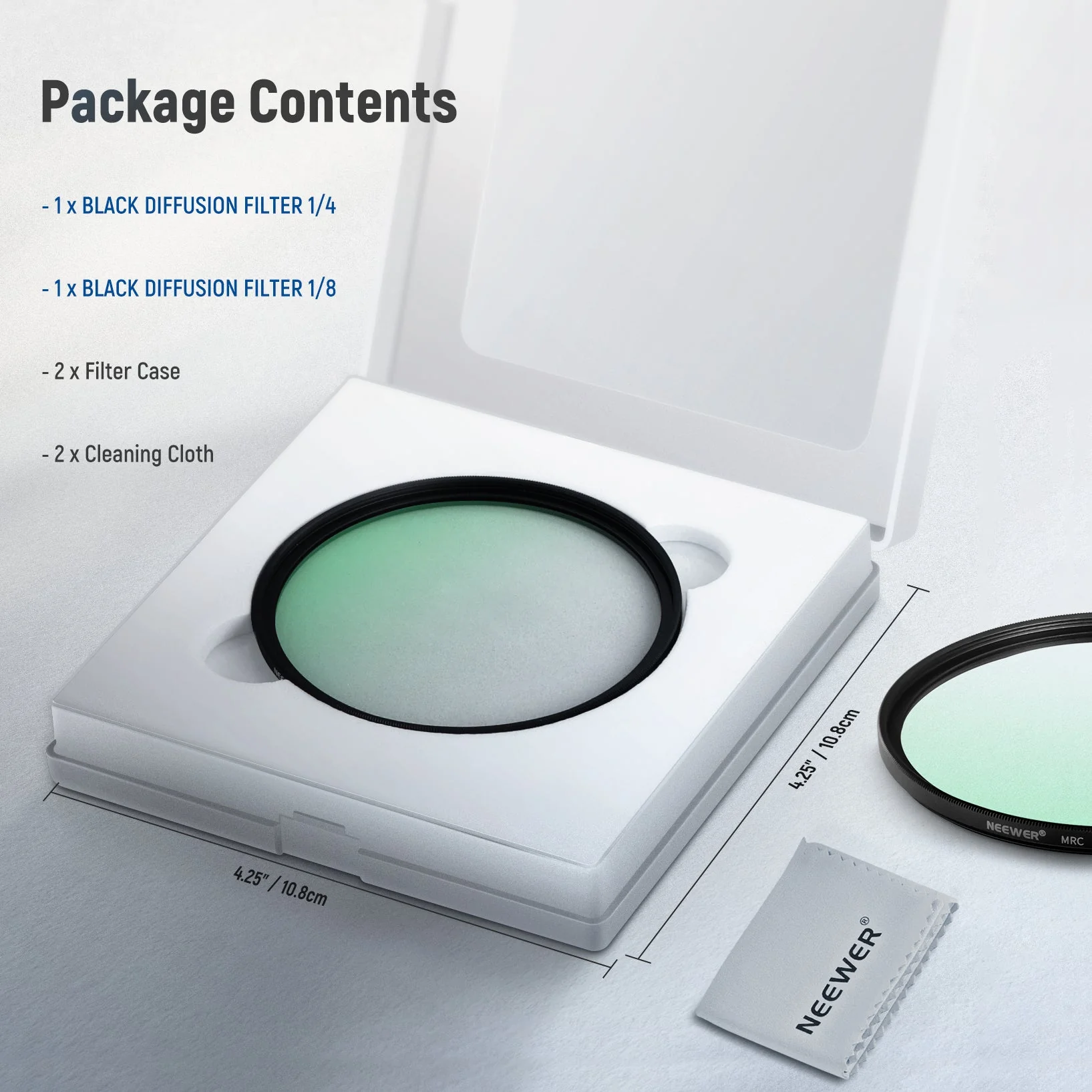 NEEWER 2 Pcs 1/4 & 1/8 Black Diffusion Lens Filter Kit - Image 9