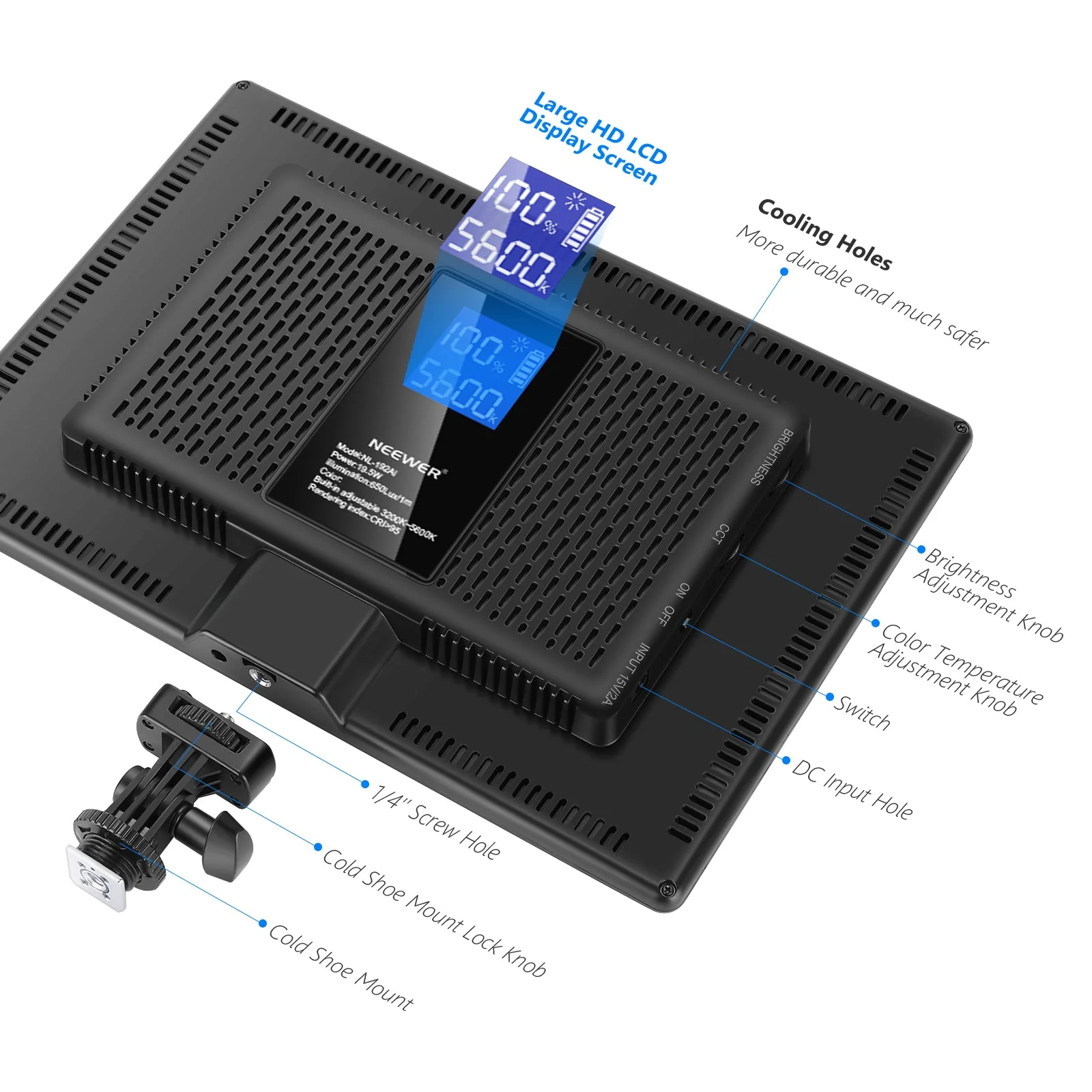 NEEWER 2 Pack NL-192AI Bi-Color LED Panel Light Kit - Image 7