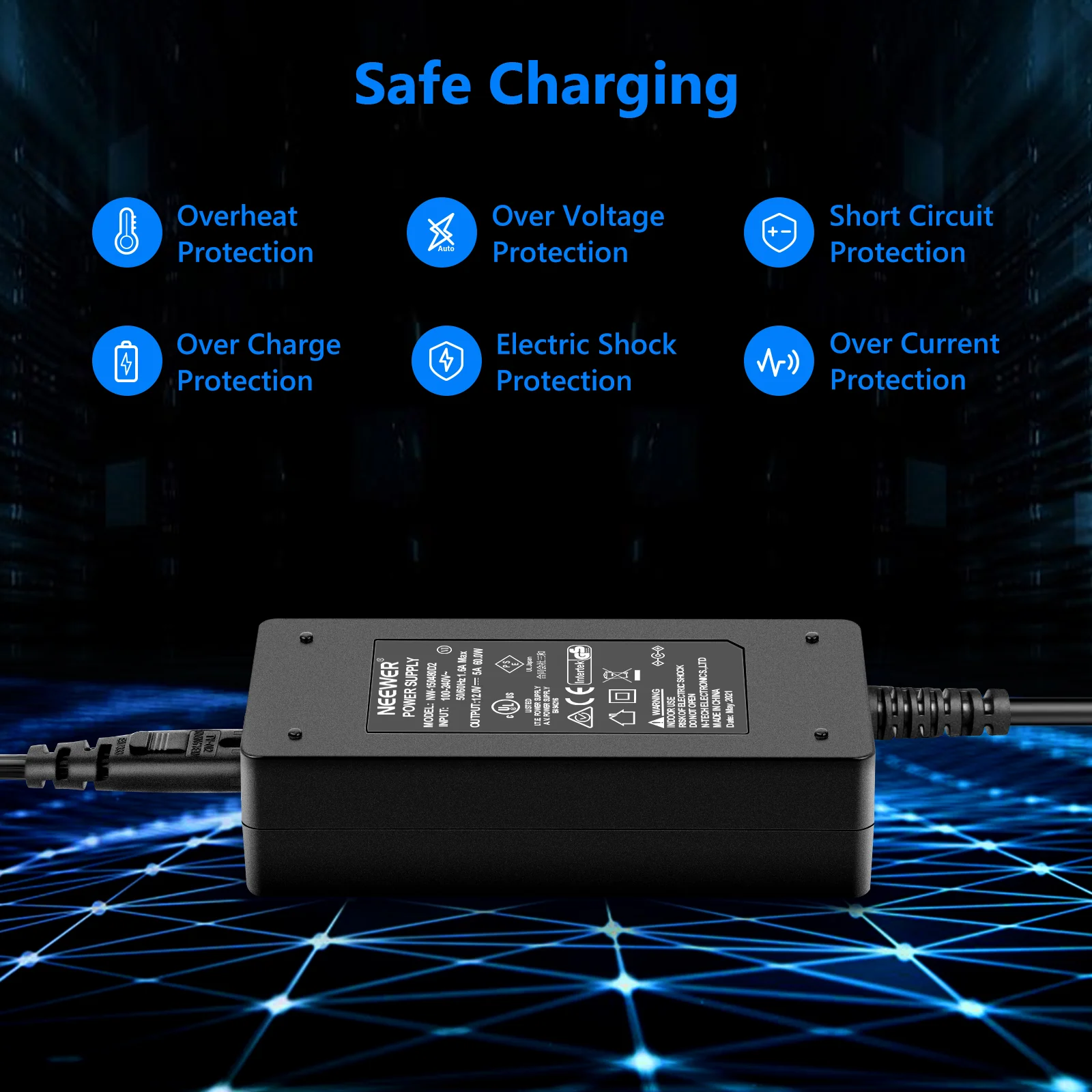 NEEWER AC 100-240V to DC 12V Power Supply Adapter (5A 60W / 3A 36W) - Image 4