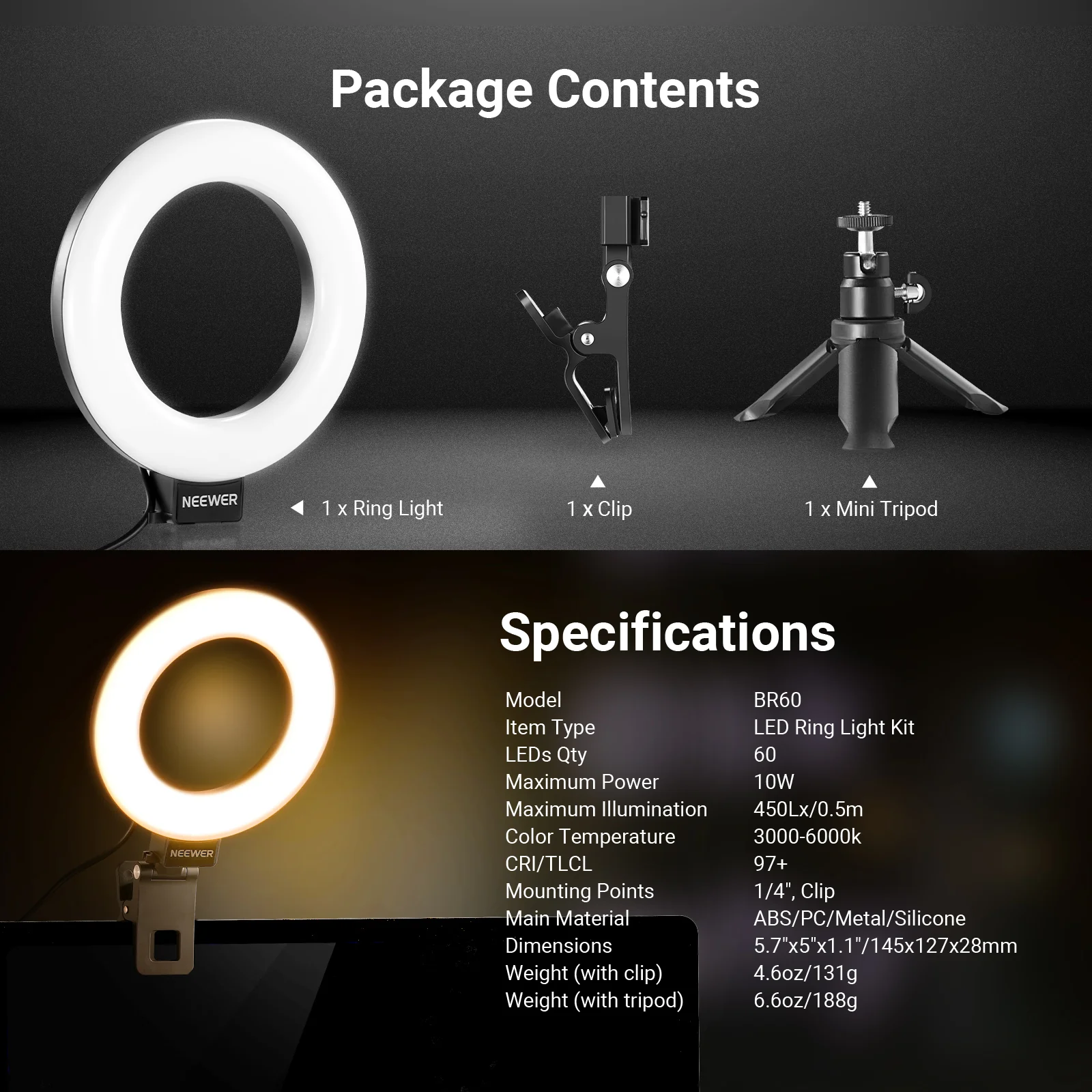 NEEWER BASICS BR60 5" Bi-color Mini Ring Light - Image 8