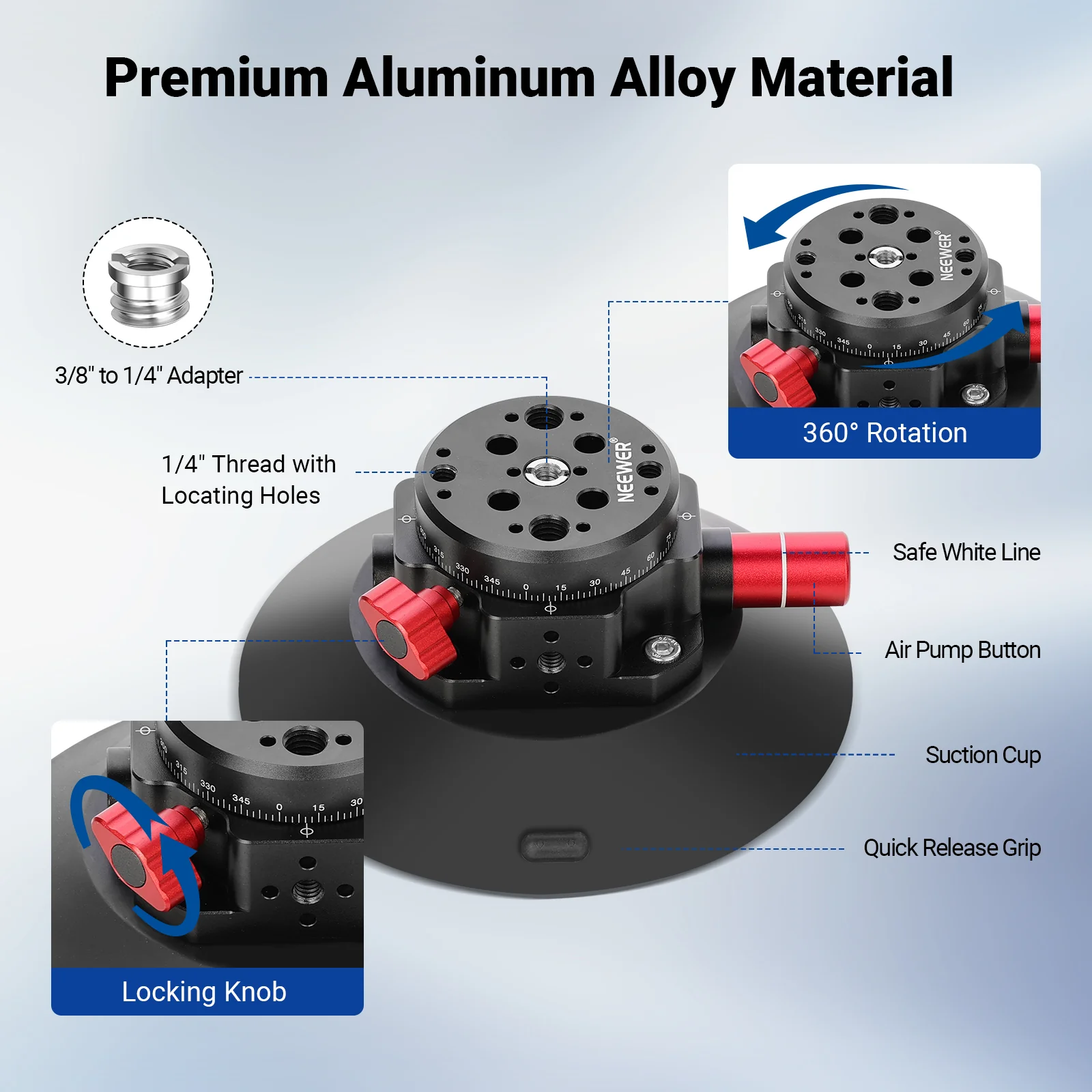 NEEWER CA013 6" Camera Suction Mount with Ball Head Magic Arm - Image 6