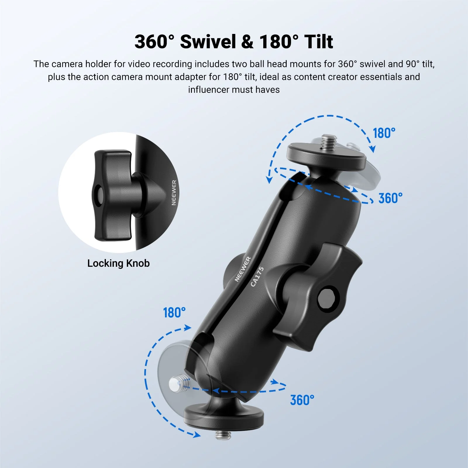 NEEWER CA175 Motorcycle Bicycle Handlebar Car Mount Action Camera Accessories Kit - Image 3