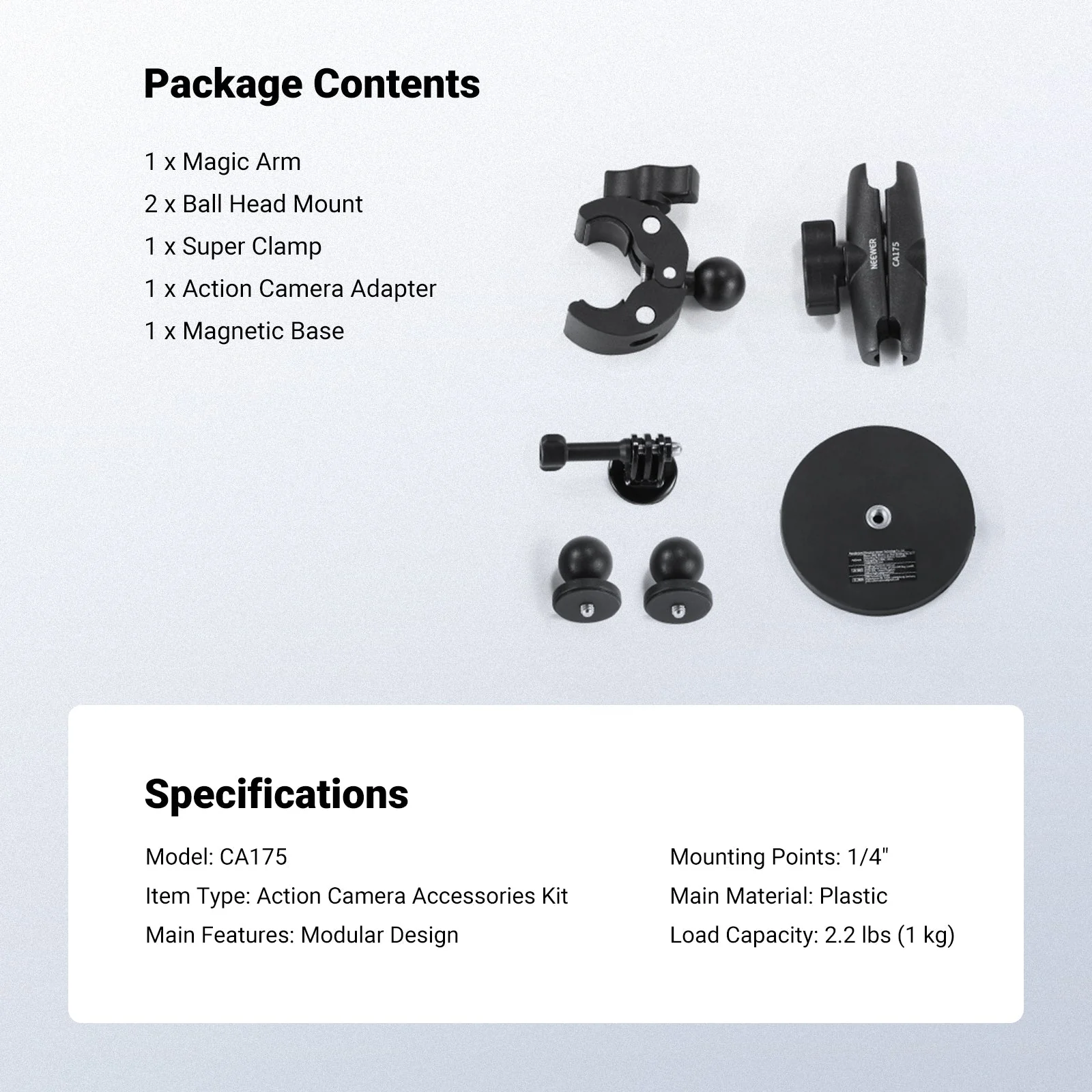 NEEWER CA175 Motorcycle Bicycle Handlebar Car Mount Action Camera Accessories Kit - Image 9