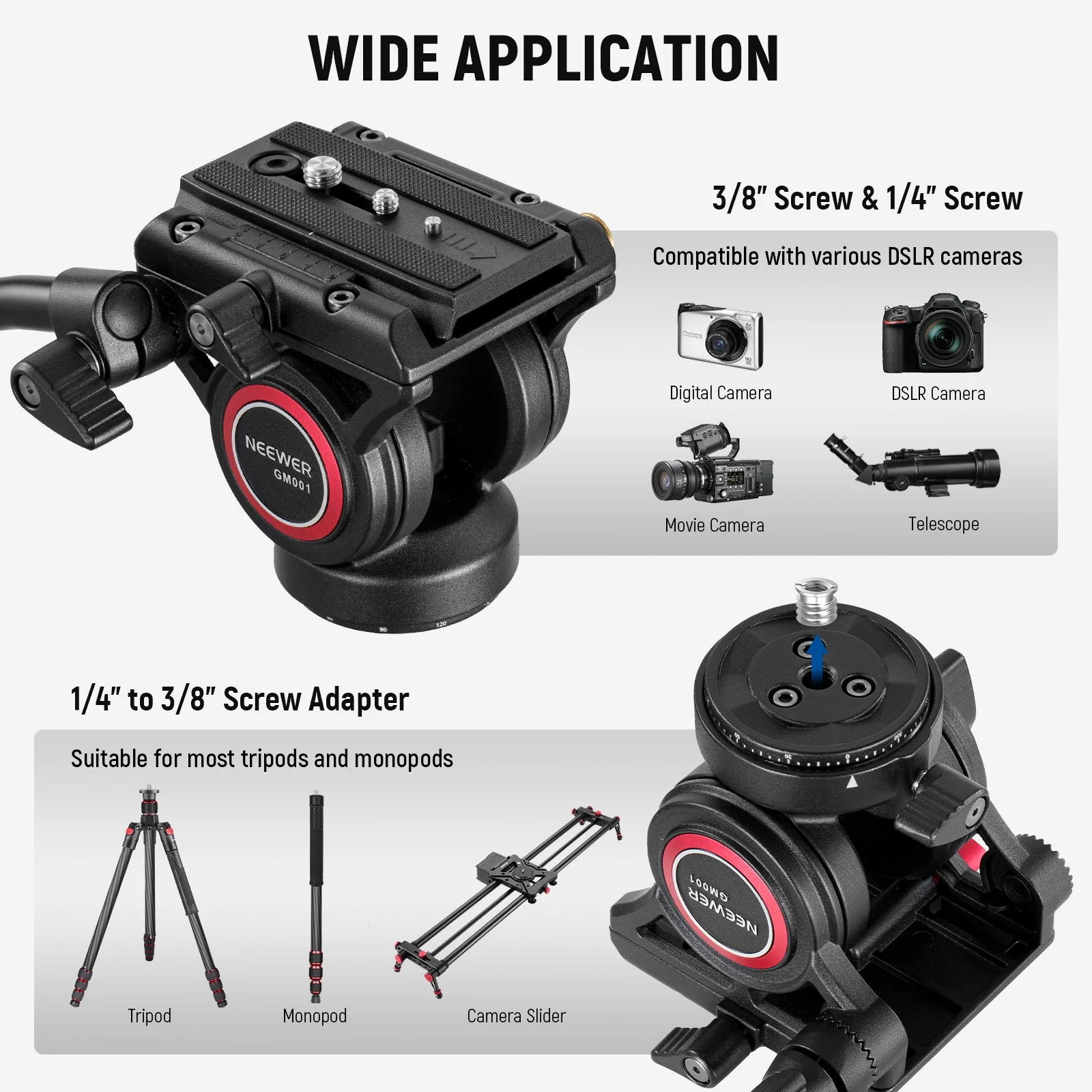 NEEWER GM001 Metal Heavy Duty Video Tripod Fluid Head - Image 7