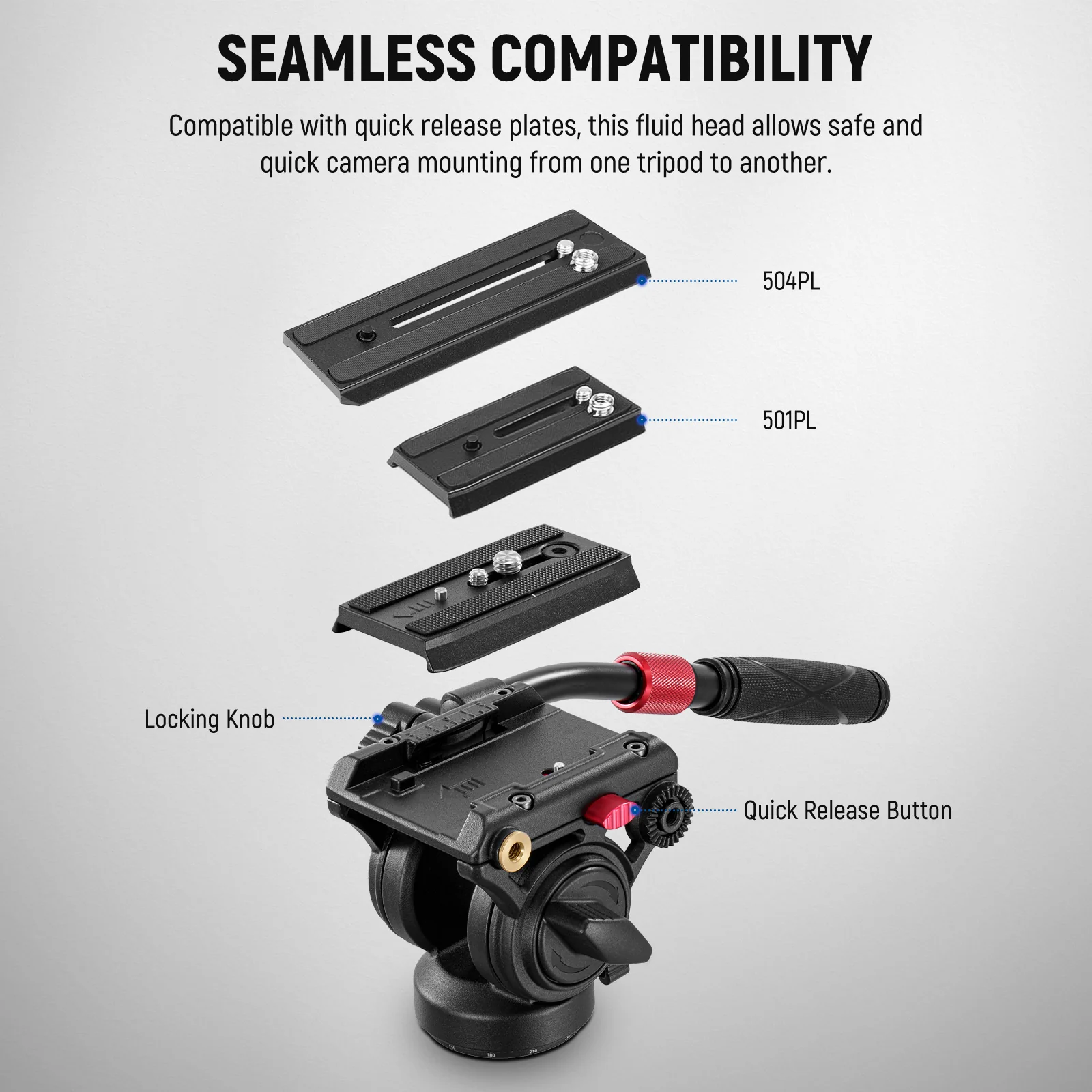 NEEWER GM001 Metal Heavy Duty Video Tripod Fluid Head - Image 9