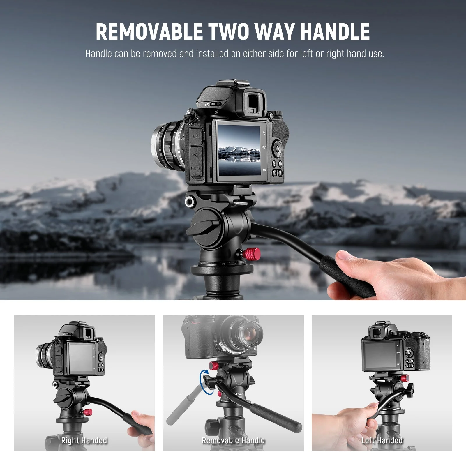 NEEWER GM23 Fluid Tripod Head with Handle & Arca Type Quick Release - Image 6