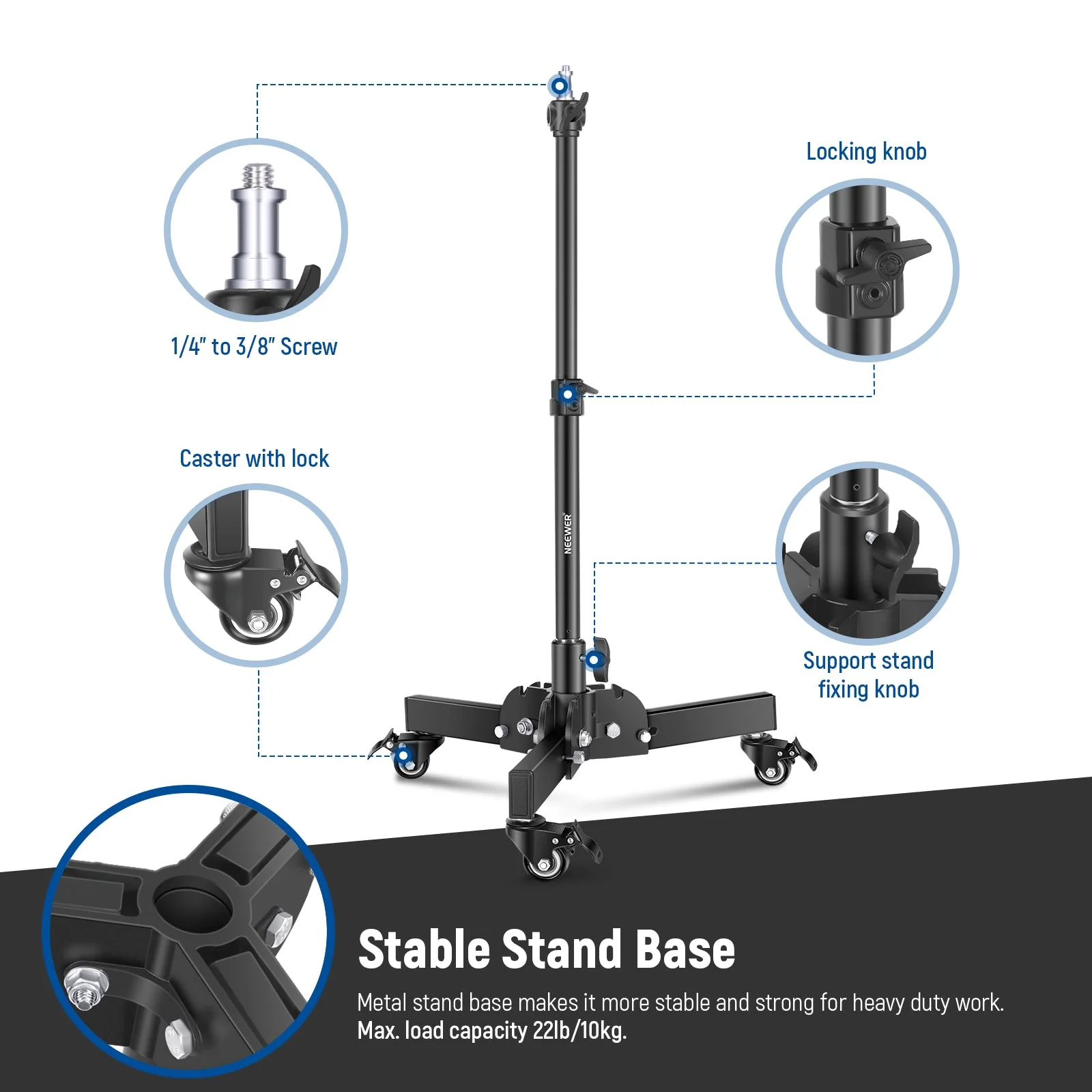 NEEWER ST72 72cm Dolly Heavy Duty Light Stand - Image 6