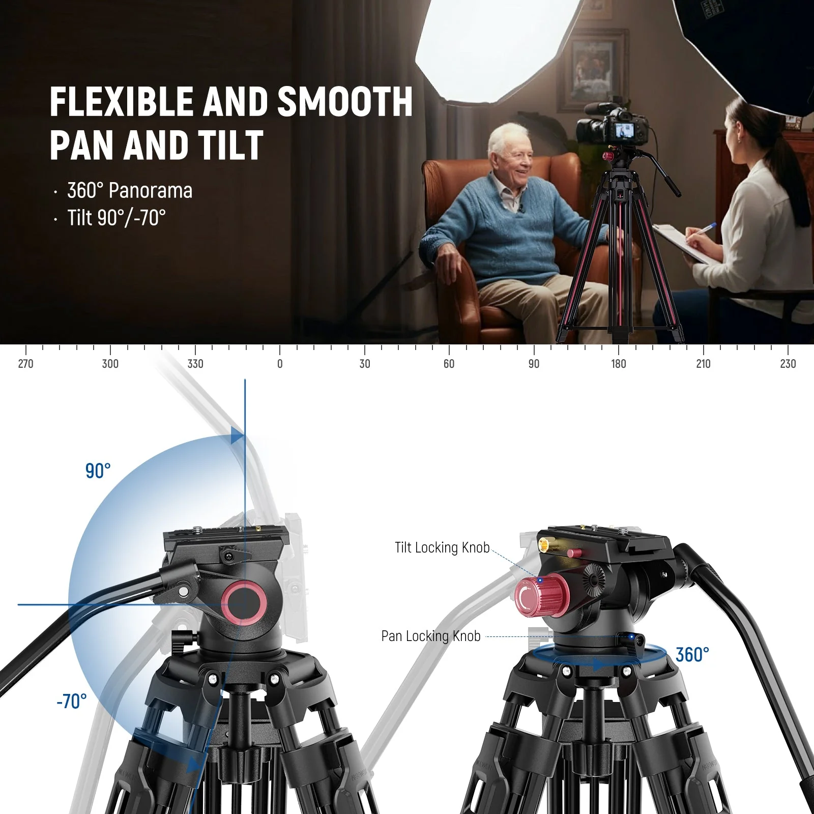 NEEWER LL38 79"/200 cm Video Tripod with Fluid Head - Image 4