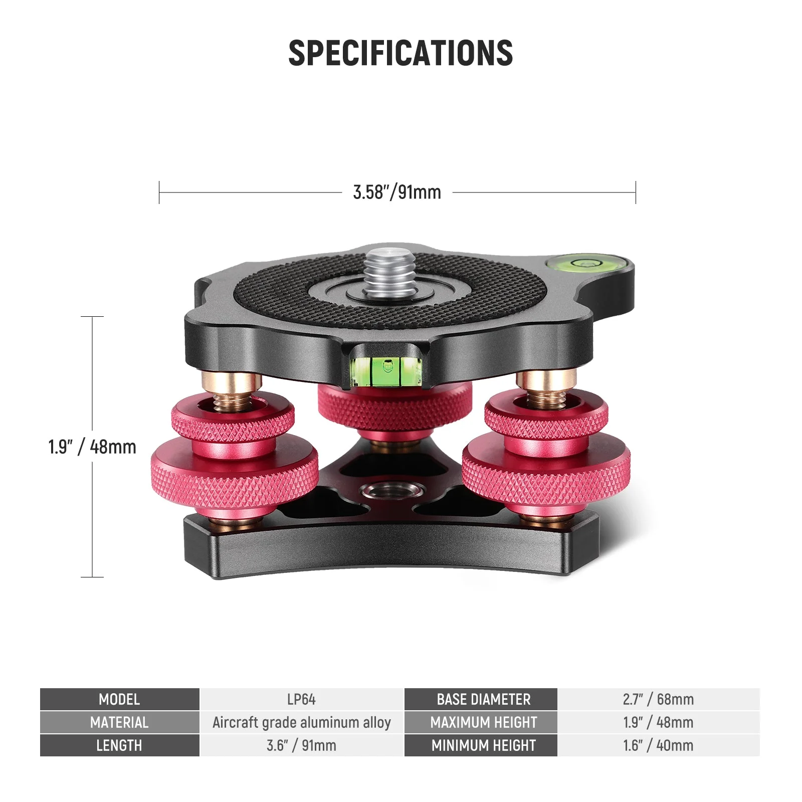 NEEWER LP64 Tripod Head Leveling Base Camera Leveler - Image 7