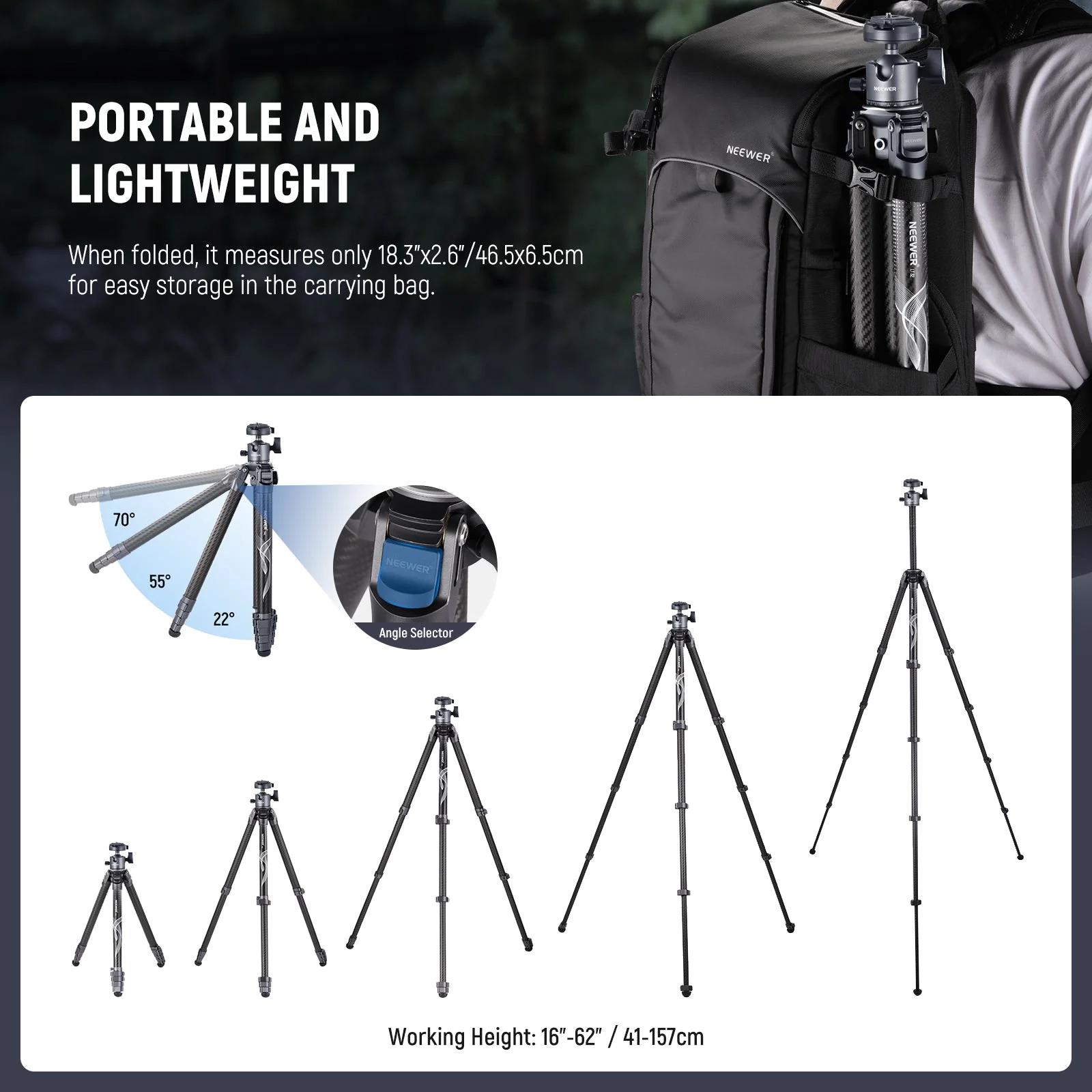 NEEWER LT34 62" Carbon Fiber Travel Tripod - Image 5