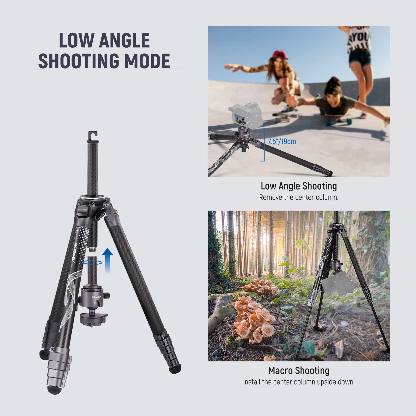 NEEWER LT34 62" Carbon Fiber Travel Tripod - Image 8