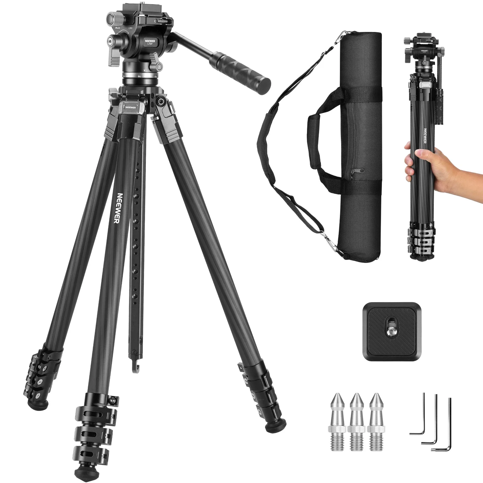 NEEWER LT36/LT37 60.4" Carbon Fiber Travel Tripod - Image 10