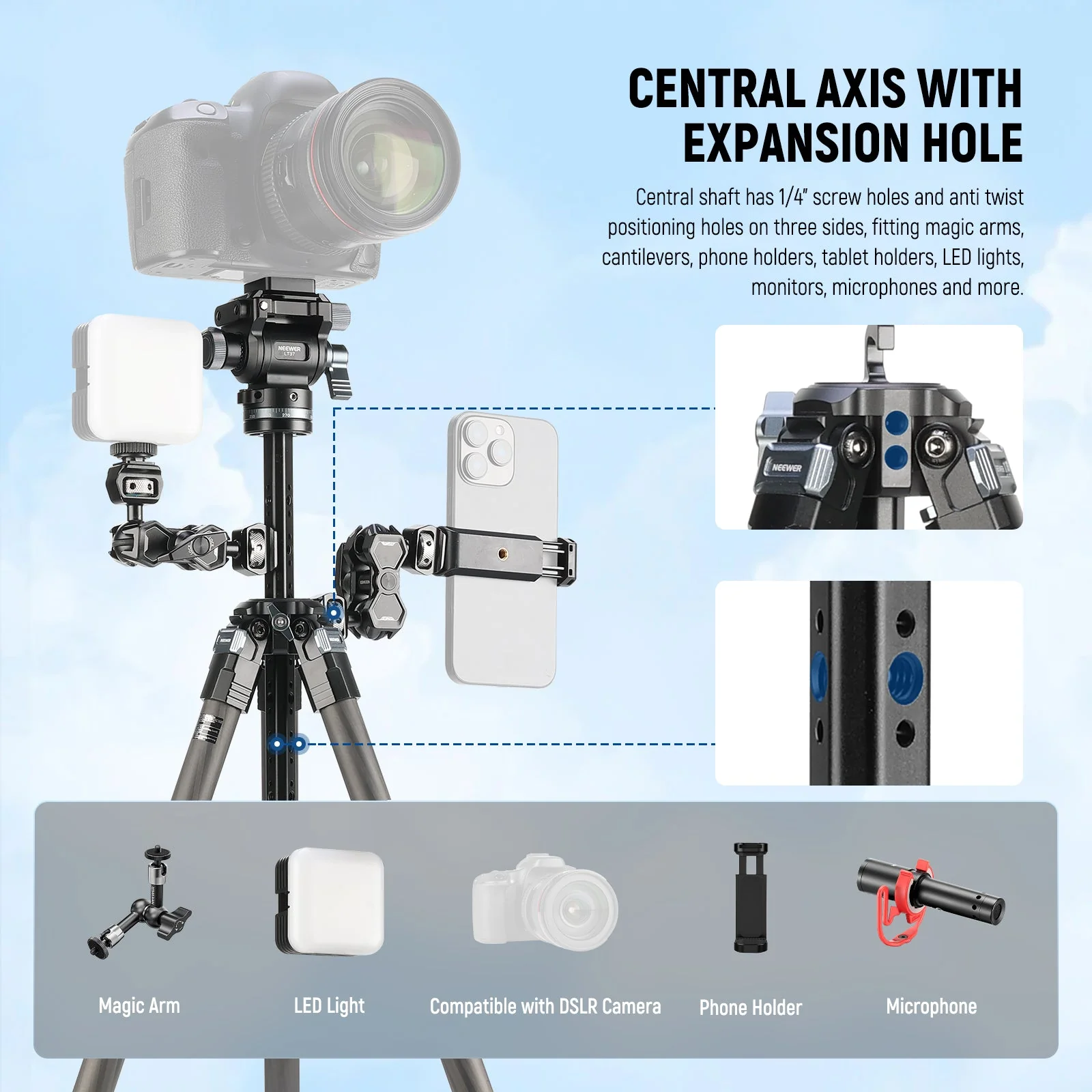 NEEWER LT36/LT37 60.4" Carbon Fiber Travel Tripod - Image 15