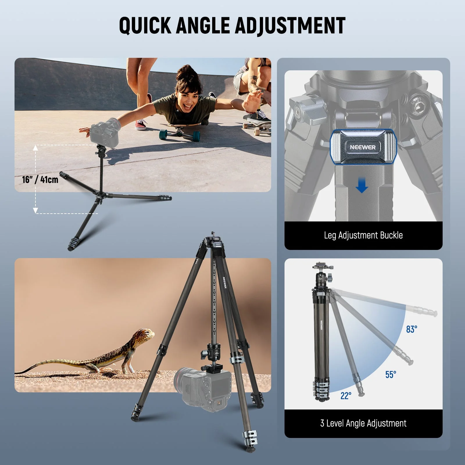 NEEWER LT36/LT37 60.4" Carbon Fiber Travel Tripod - Image 4