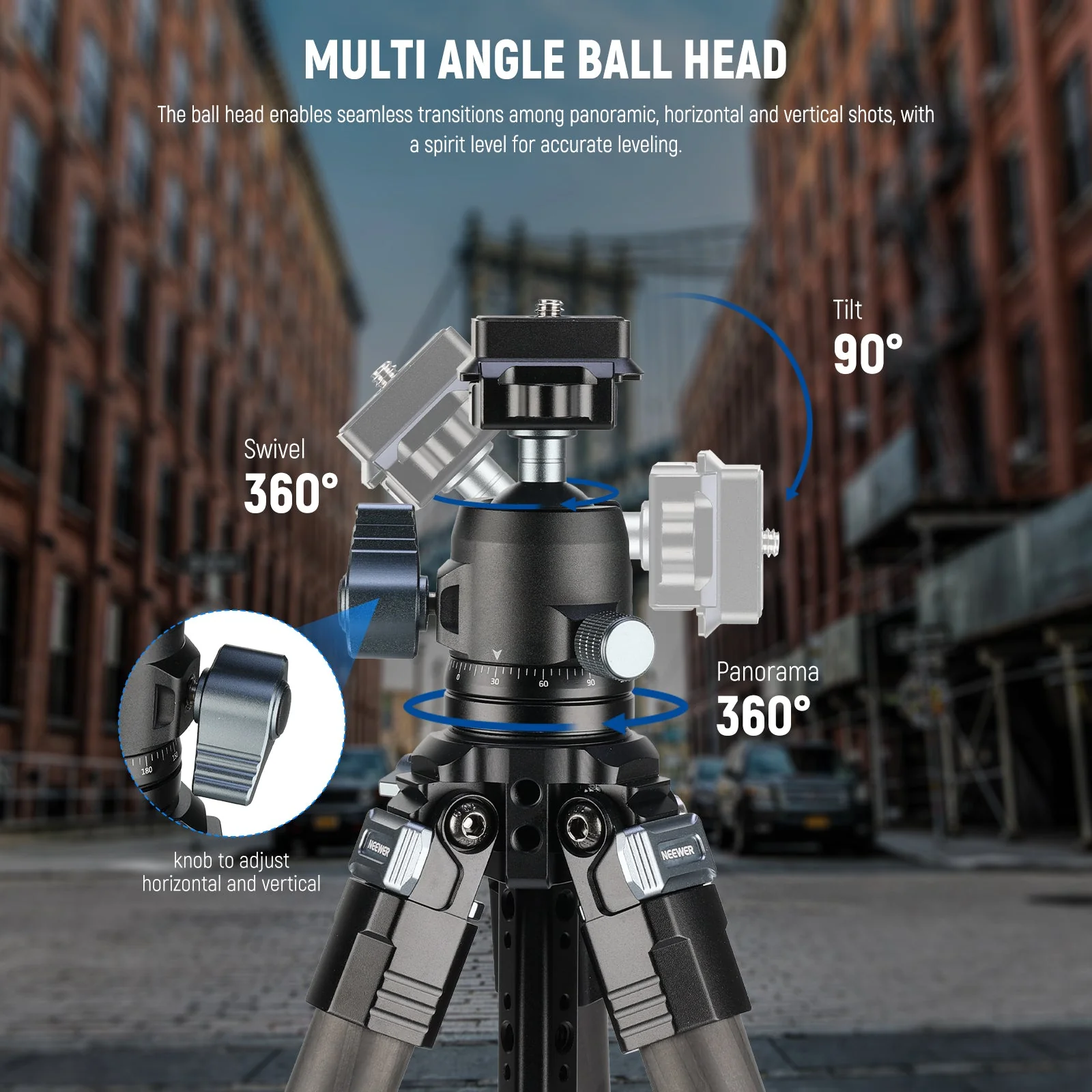 NEEWER LT36/LT37 60.4" Carbon Fiber Travel Tripod - Image 6