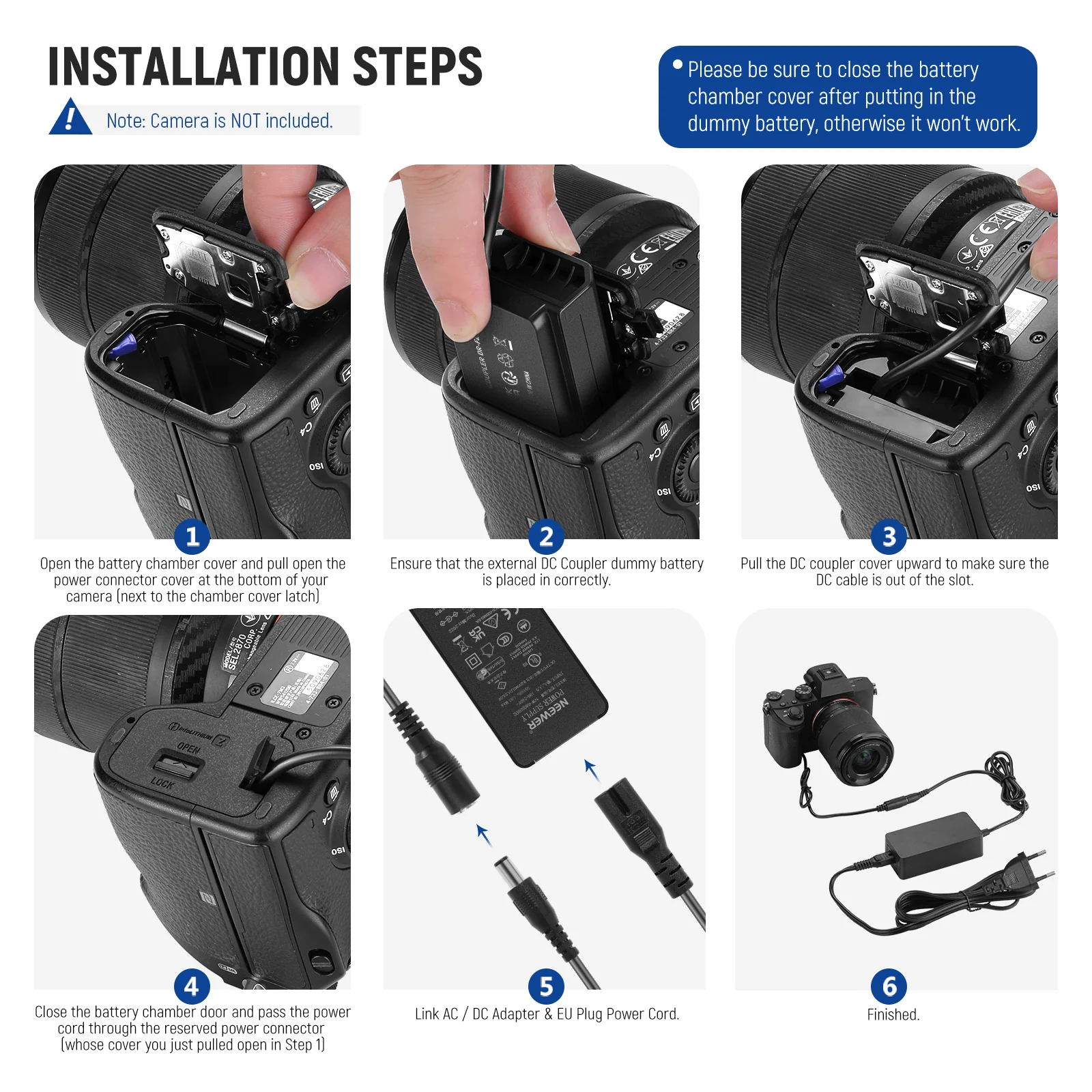 NEEWER NP-FZ100 Sony DC Coupler Dummy Battery Charger Set - Image 7