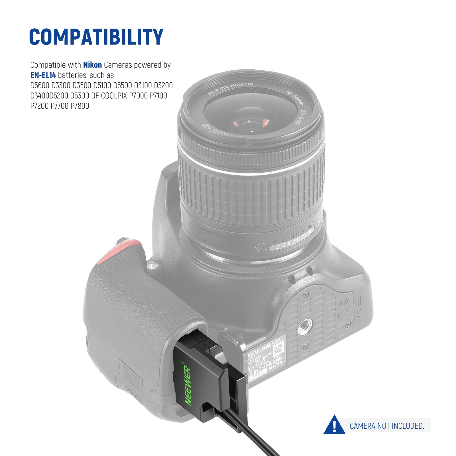 NEEWER NT-EL14 Nikon Dummy Battery AC Power Adapter - Image 6