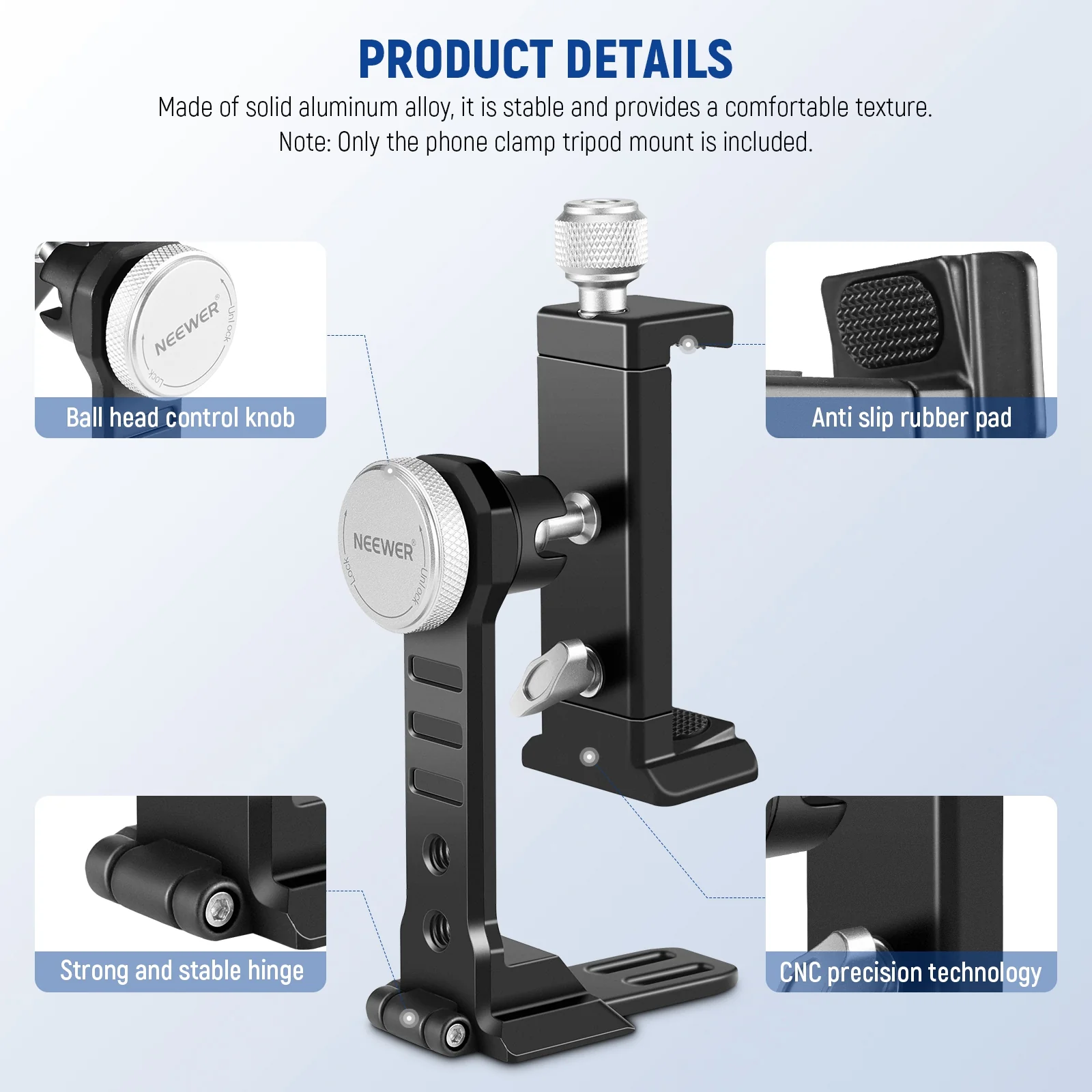 NEEWER PA002 Smartphone Tripod Mount Aluminum Alloy - Image 7
