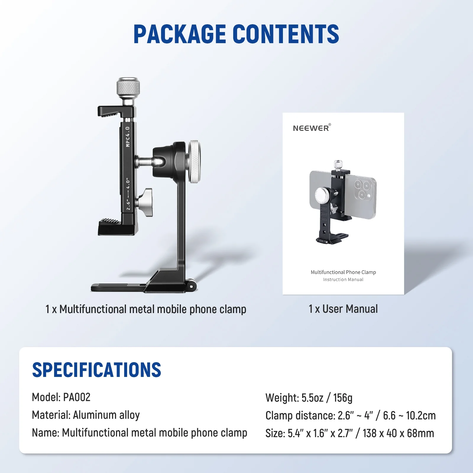 NEEWER PA002 Smartphone Tripod Mount Aluminum Alloy - Image 9