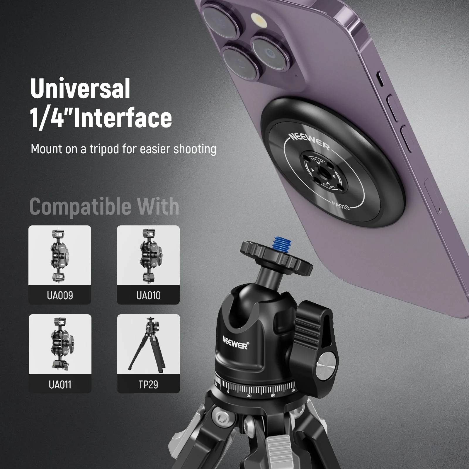NEEWER PA010 Magnetic Phone Tripod Mount Adapter for iPhone MagSafe - Image 3
