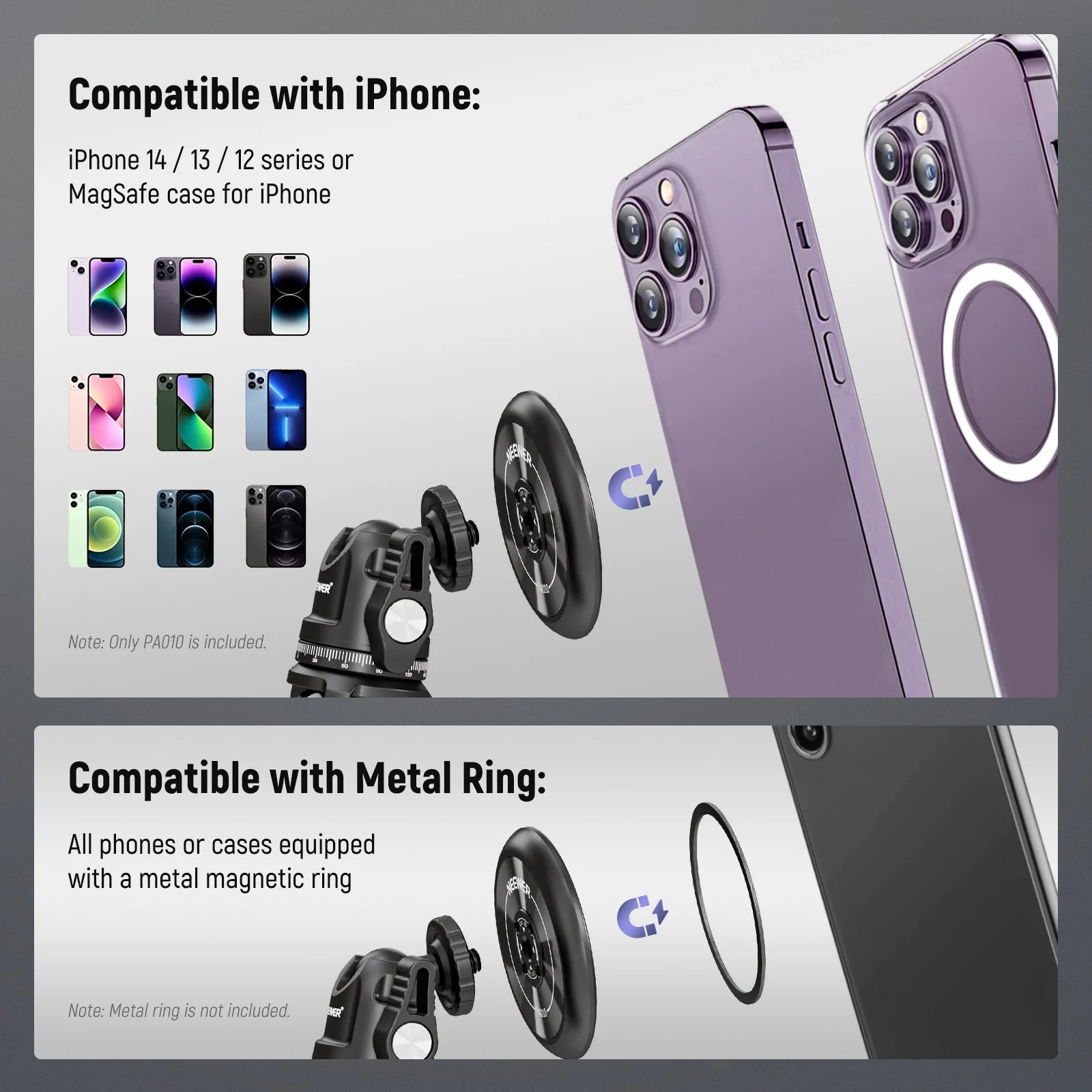 NEEWER PA010 Magnetic Phone Tripod Mount Adapter for iPhone MagSafe - Image 7