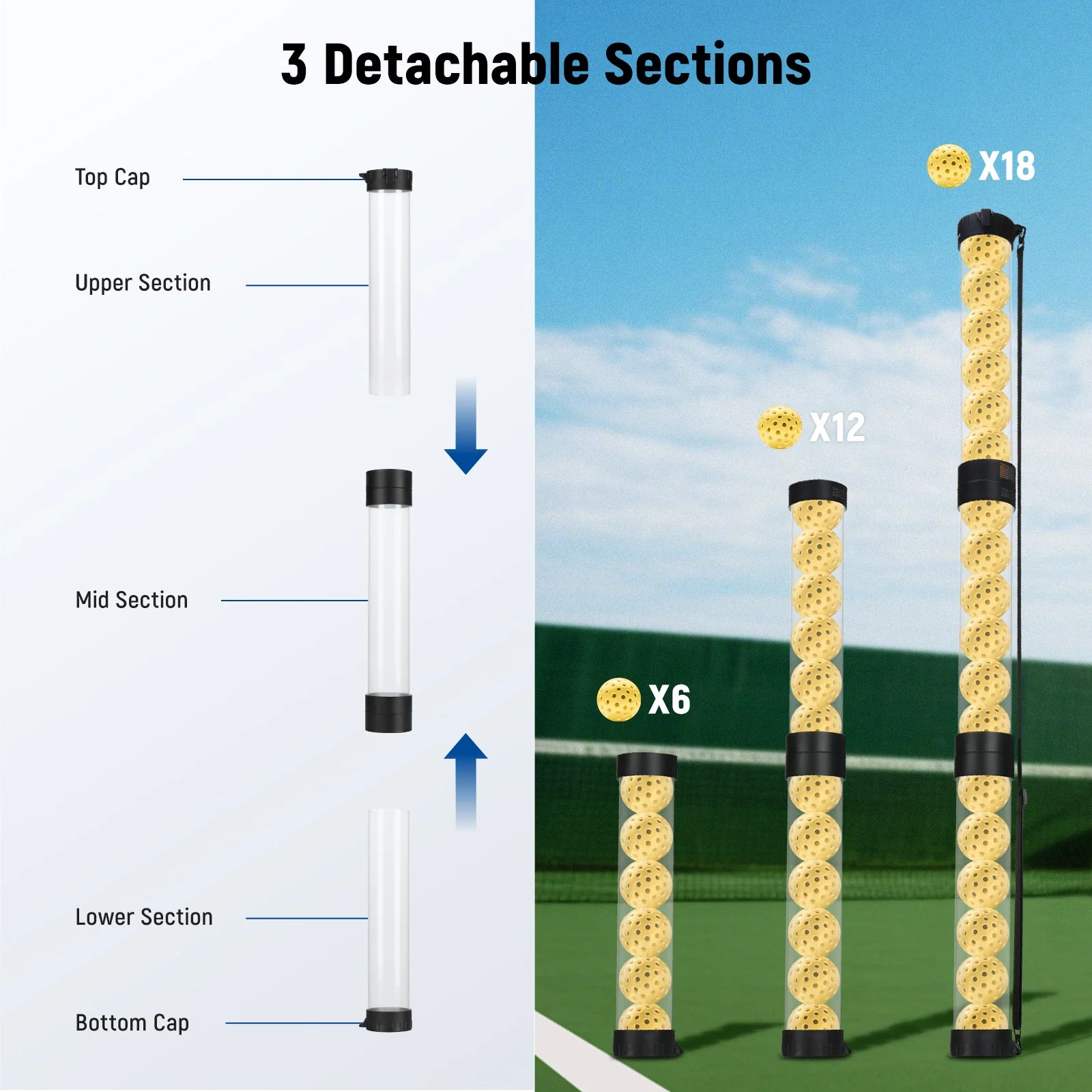 NEEWER PB01S Ball Retriever Tube Hopper for Tennis Balls & Pickleballs - Image 4