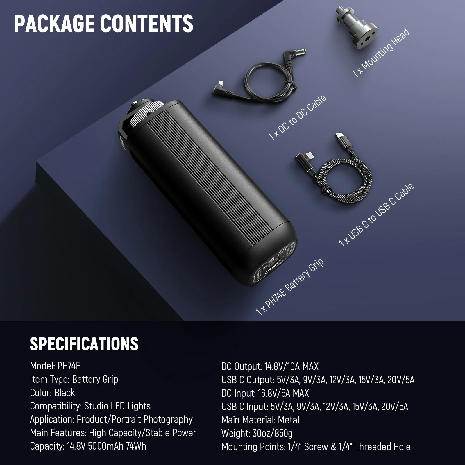 NEEWER BASICS PH74E Battery Grip Power Supply for Portable COB Video Light - Image 8