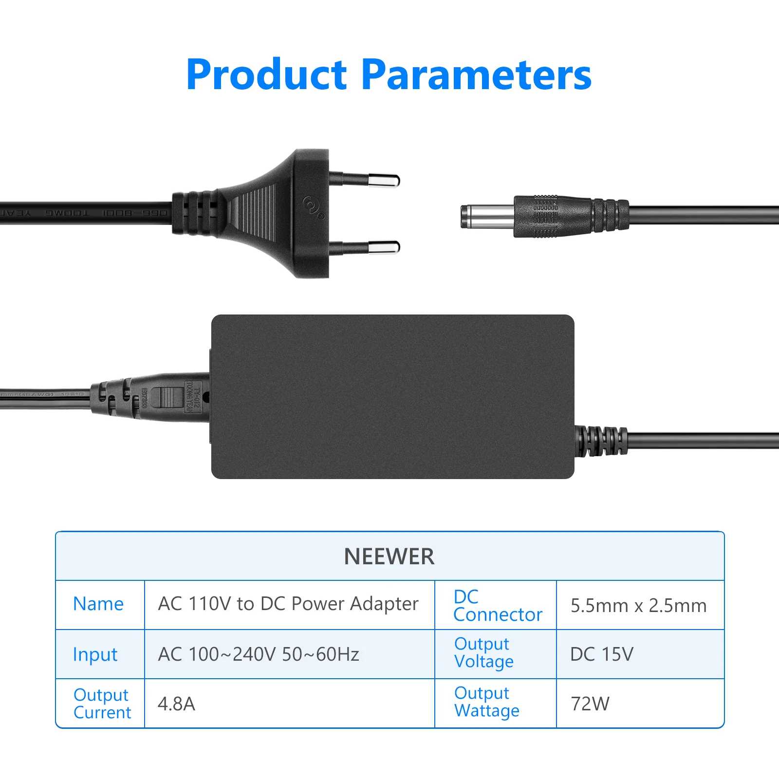 NEEWER AC 110V to DC 15V Power Adapter for Ring Light - Image 6
