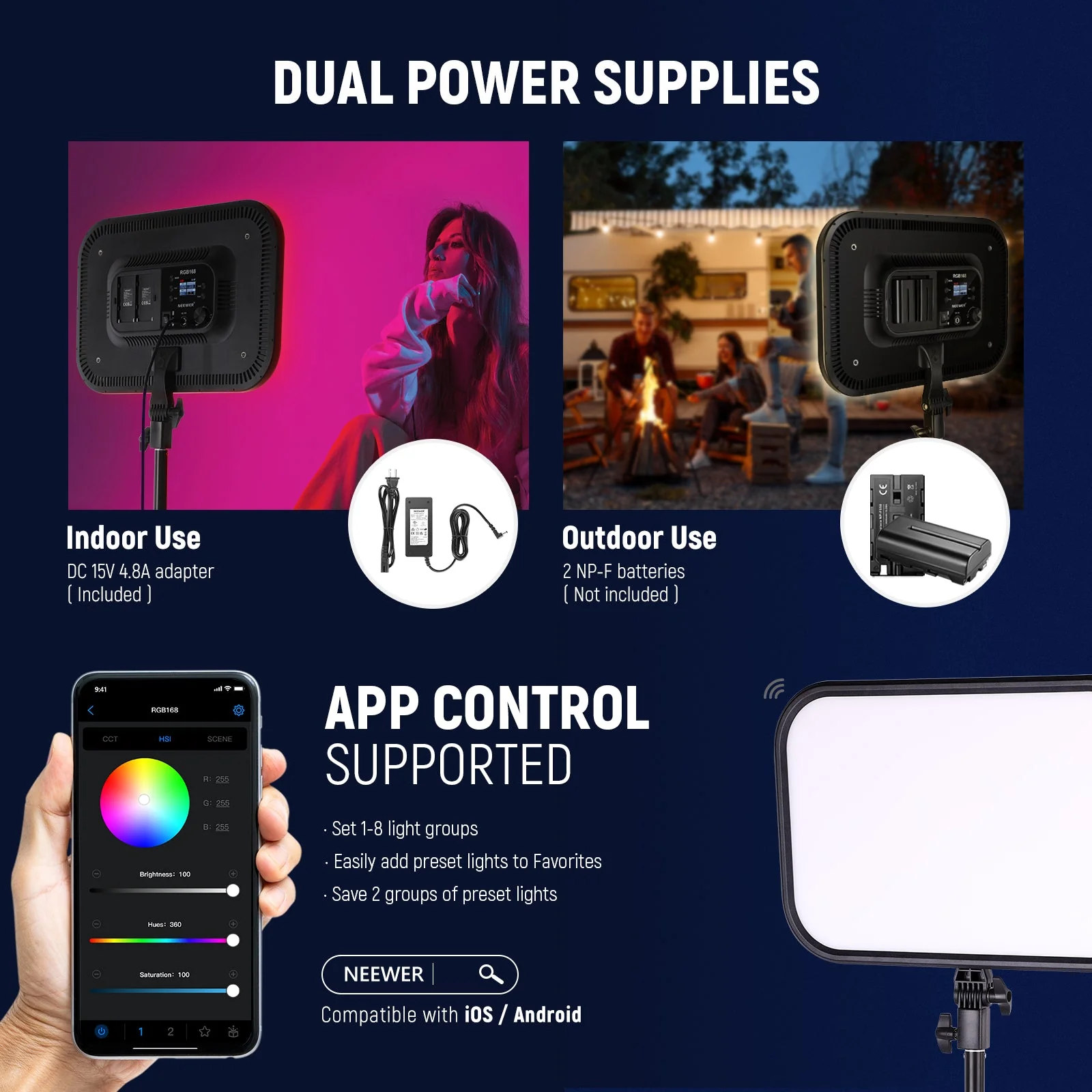 NEEWER RGB168 18.3 Inch LED Panel Video Light - Image 8