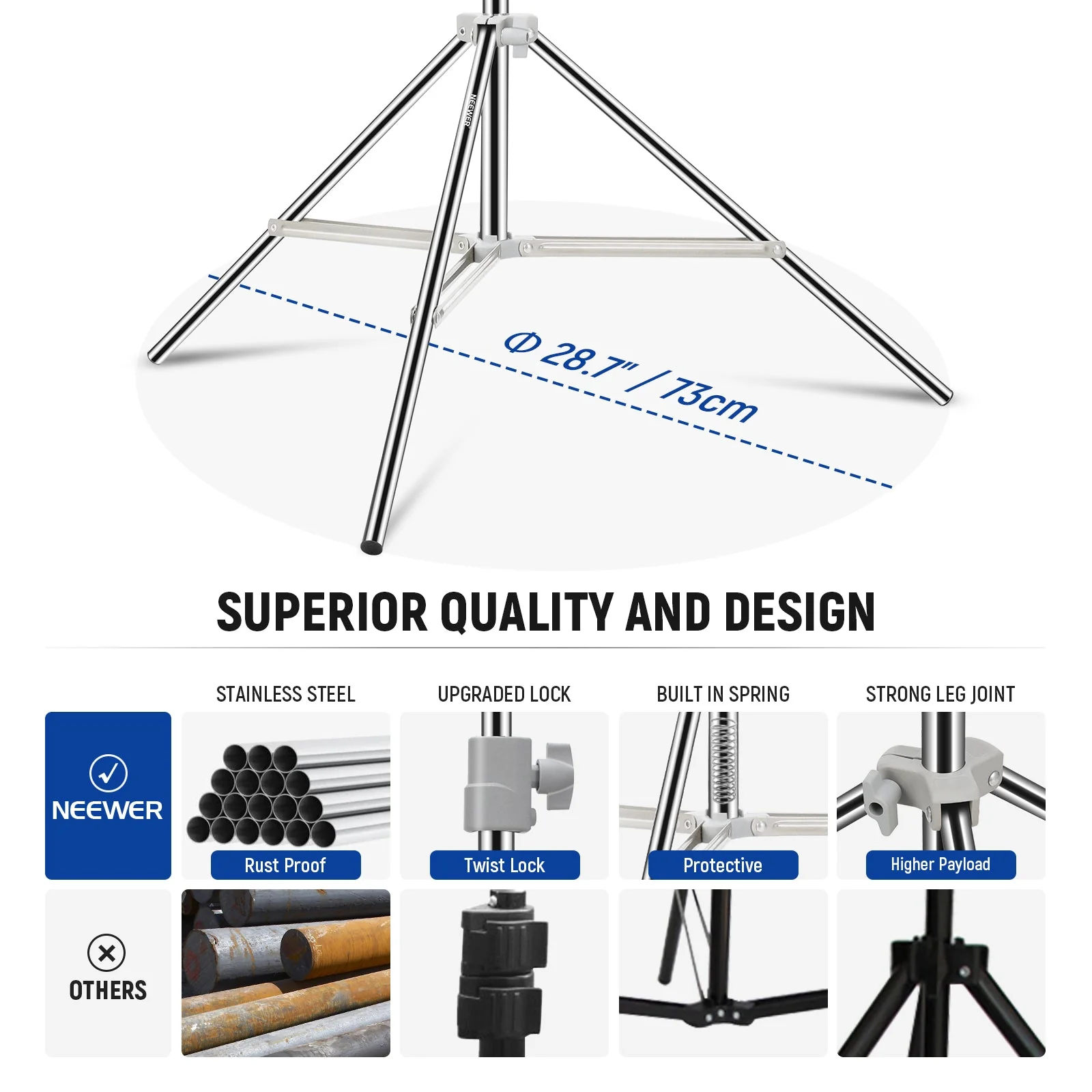 NEEWER ST-190SS Upgraded 190cm Stainless Steel Light Stand - Image 6