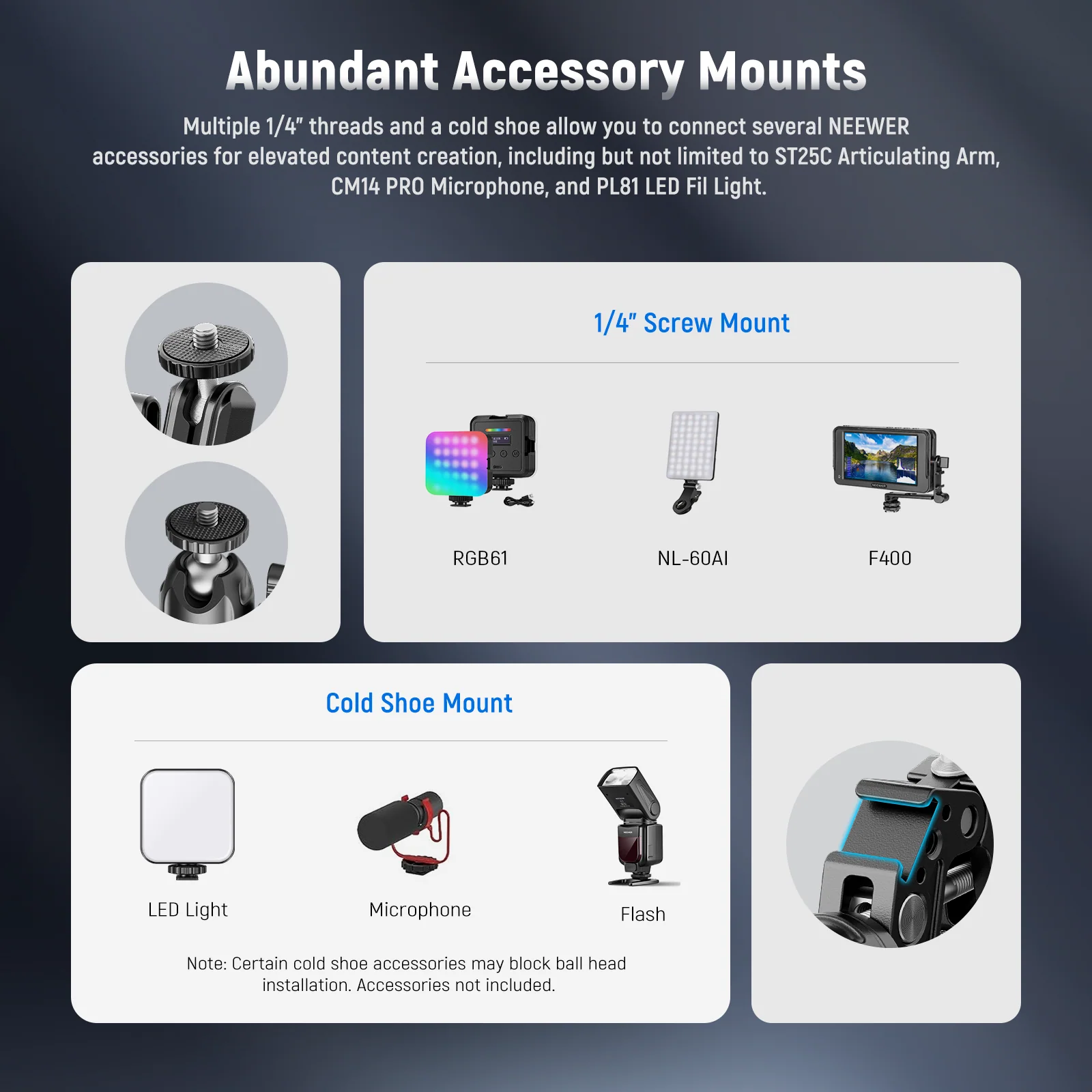 NEEWER ST85 Super Clamp with 3" Dual Ballhead Magic Arm - Image 5