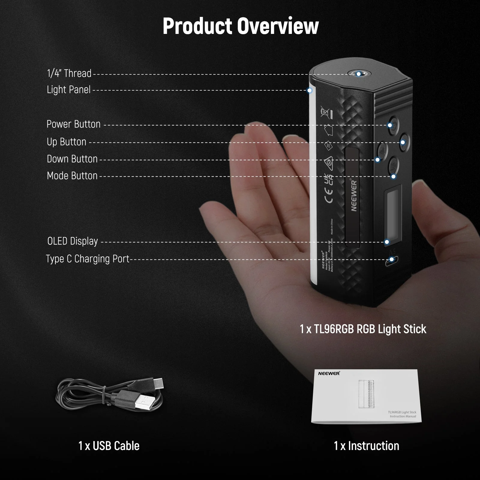 NEEWER BASICS TL96RGB Magnetic Handheld Light Wand - Image 8