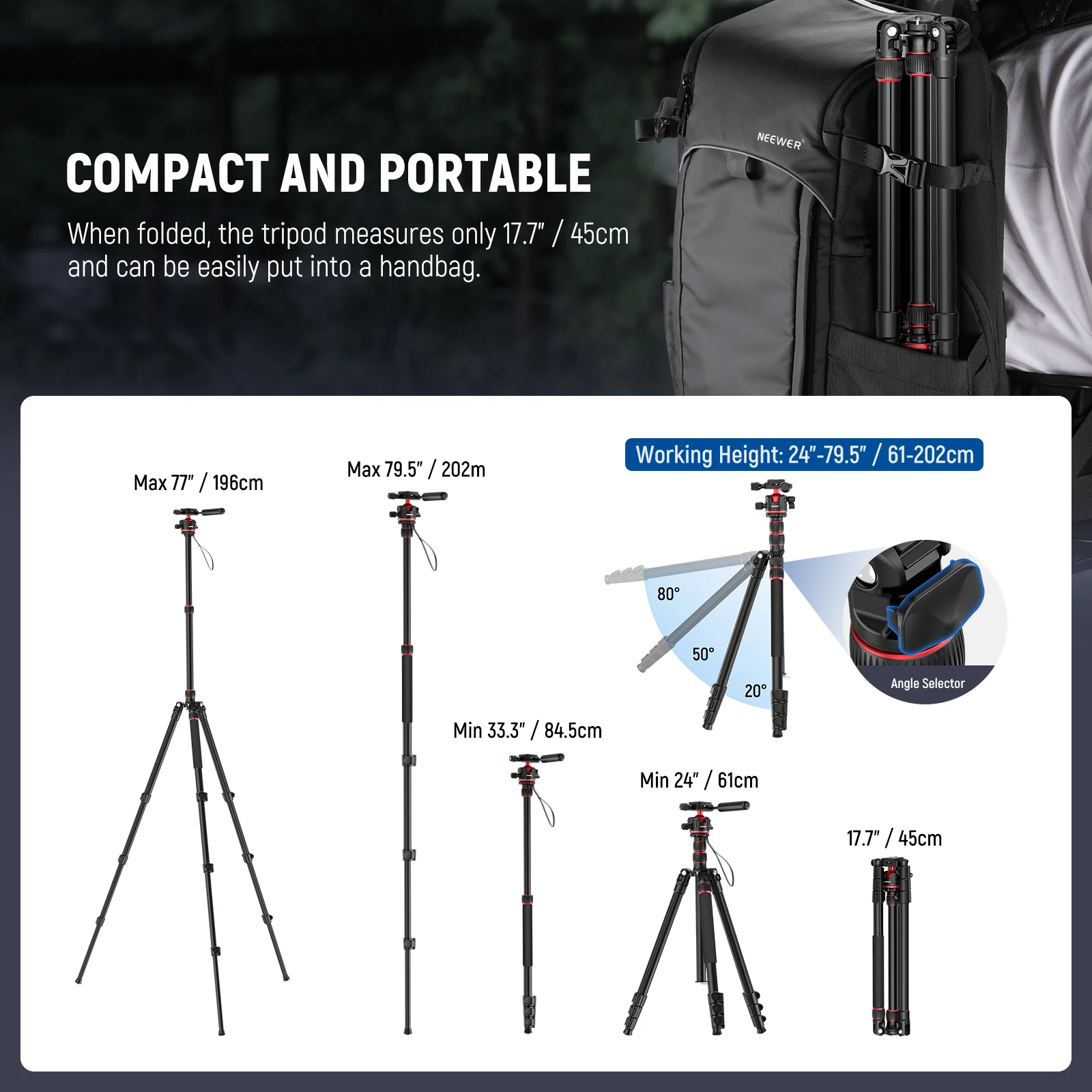 NEEWER TP08 77" Camera Tripod Monopod - Image 3