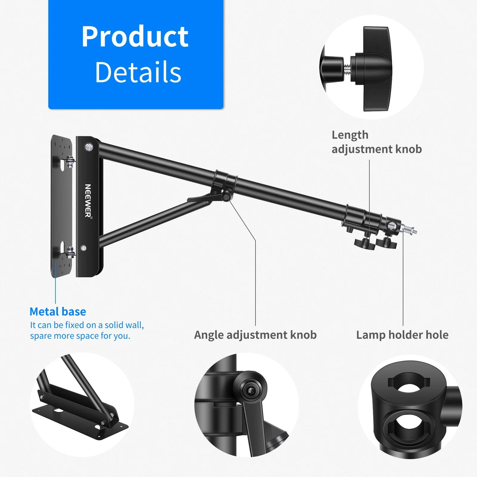 NEEWER 130cm Wall Mounting Triangle Boom Arm - Image 7