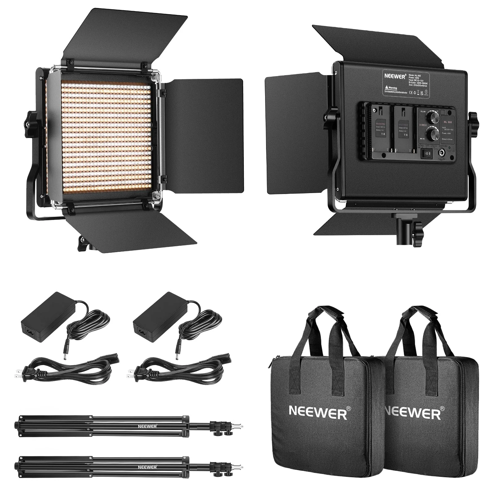 NEEWER 2 Pack Bi-Color 660 LED Video Light and Stand Kit - Image 9